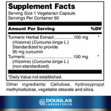 Douglas Laboratories Turmeric Herbal Supplement 200mg back view