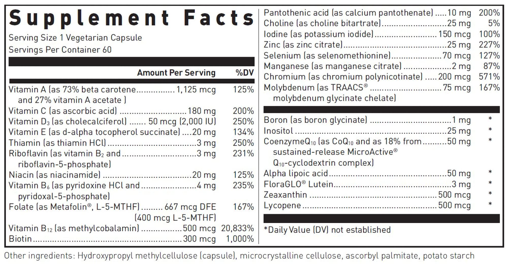 Douglas Laboratories Ultra Preventive 1 Daily Multivitamin 60 Capsules side view
