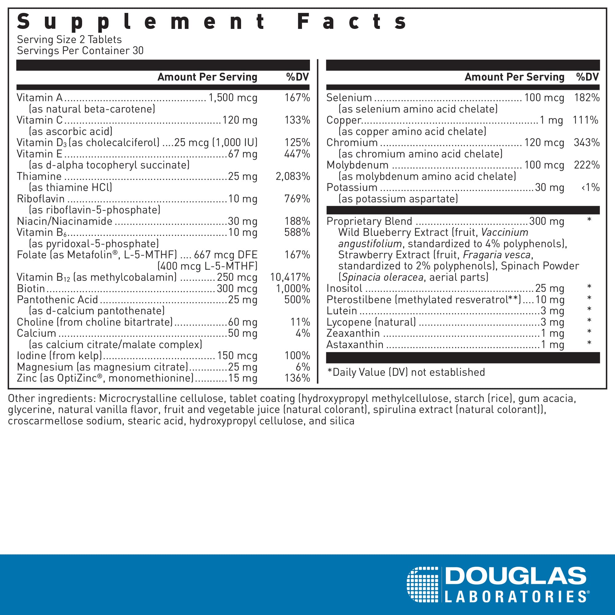 Douglas Laboratories Ultra Preventive 2 Daily Multivitamin side view showing tablet details