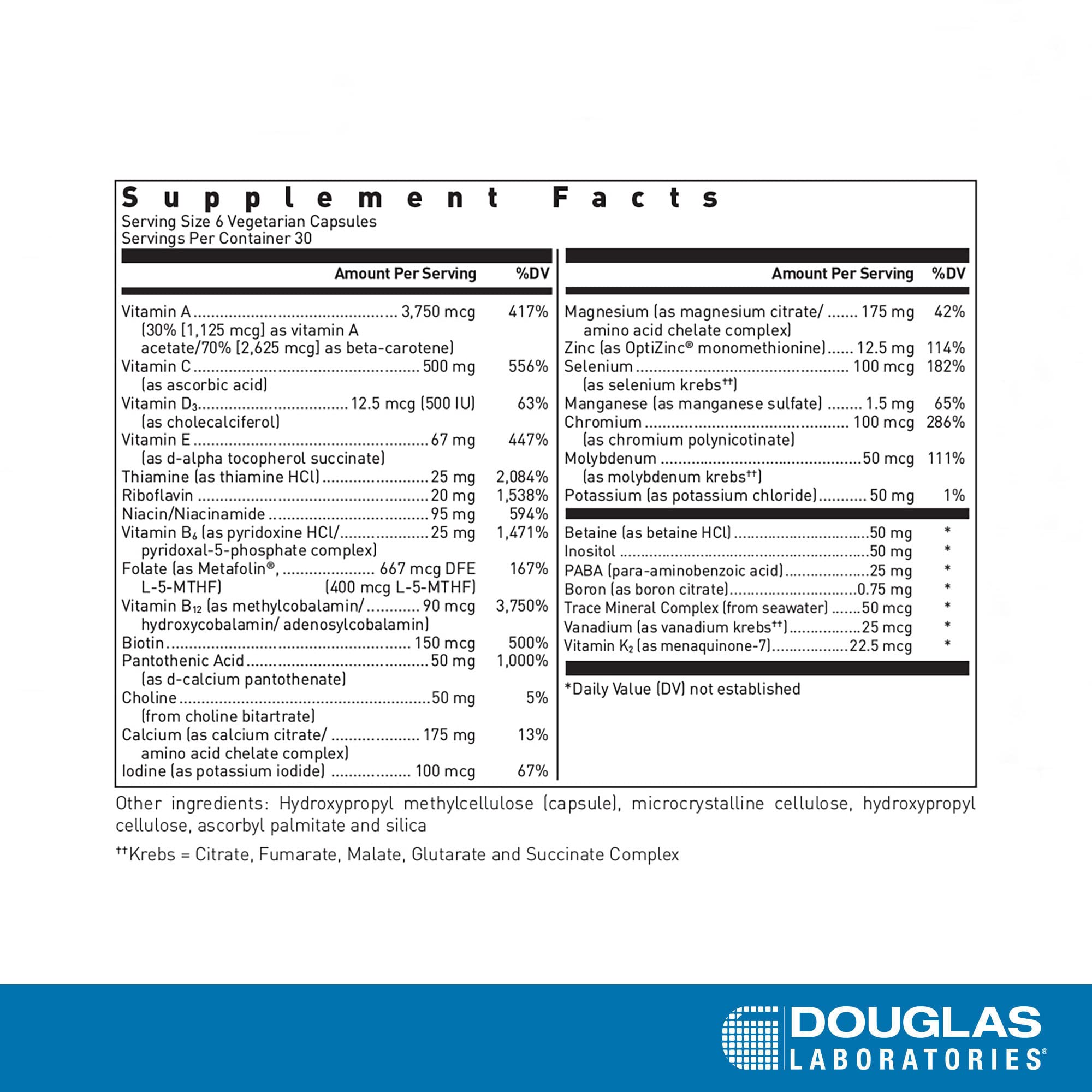 Douglas Laboratories Ultra Preventive III supplement back view
