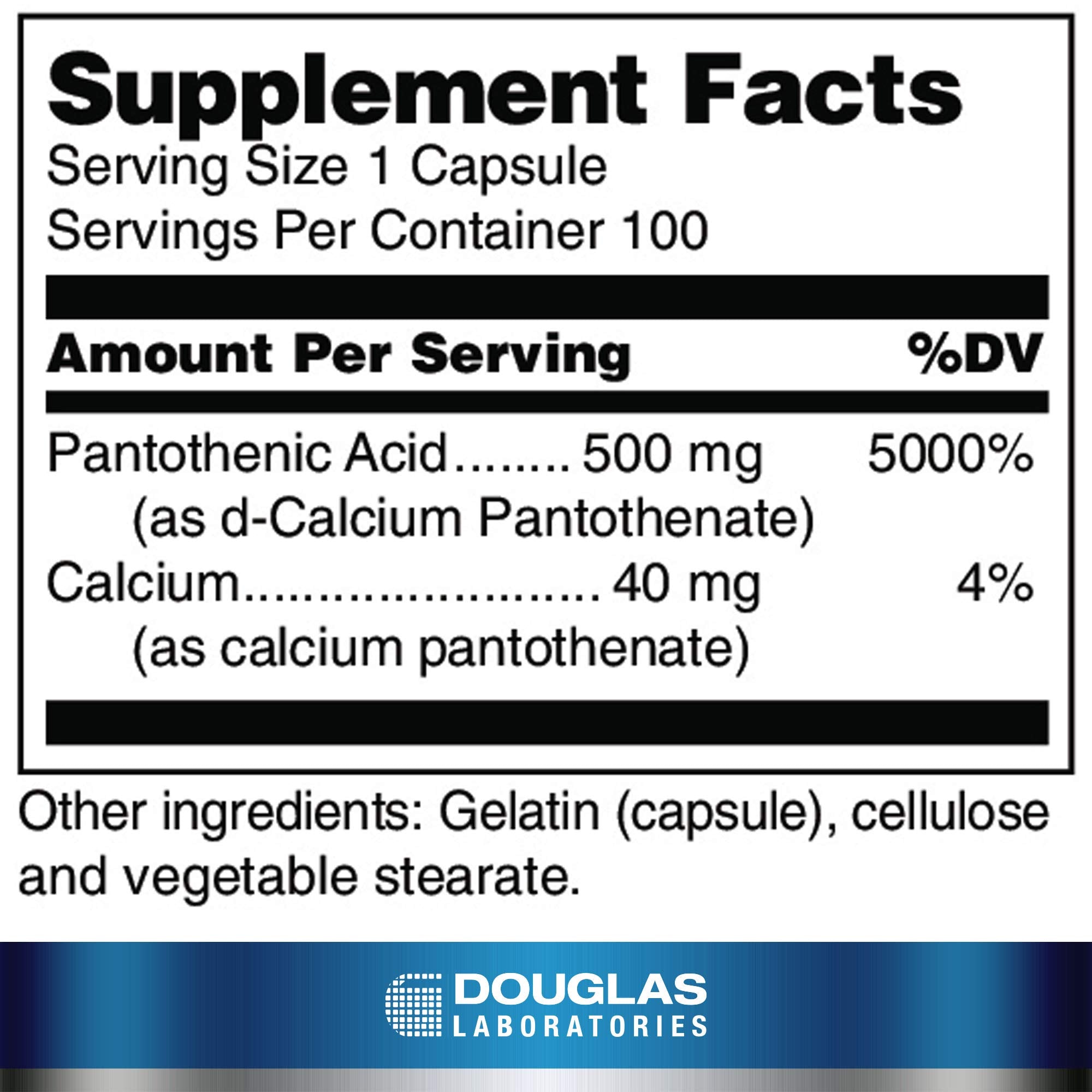 Douglas Laboratories Vitamin B5 Pantothenic Acid 500mg capsule side view