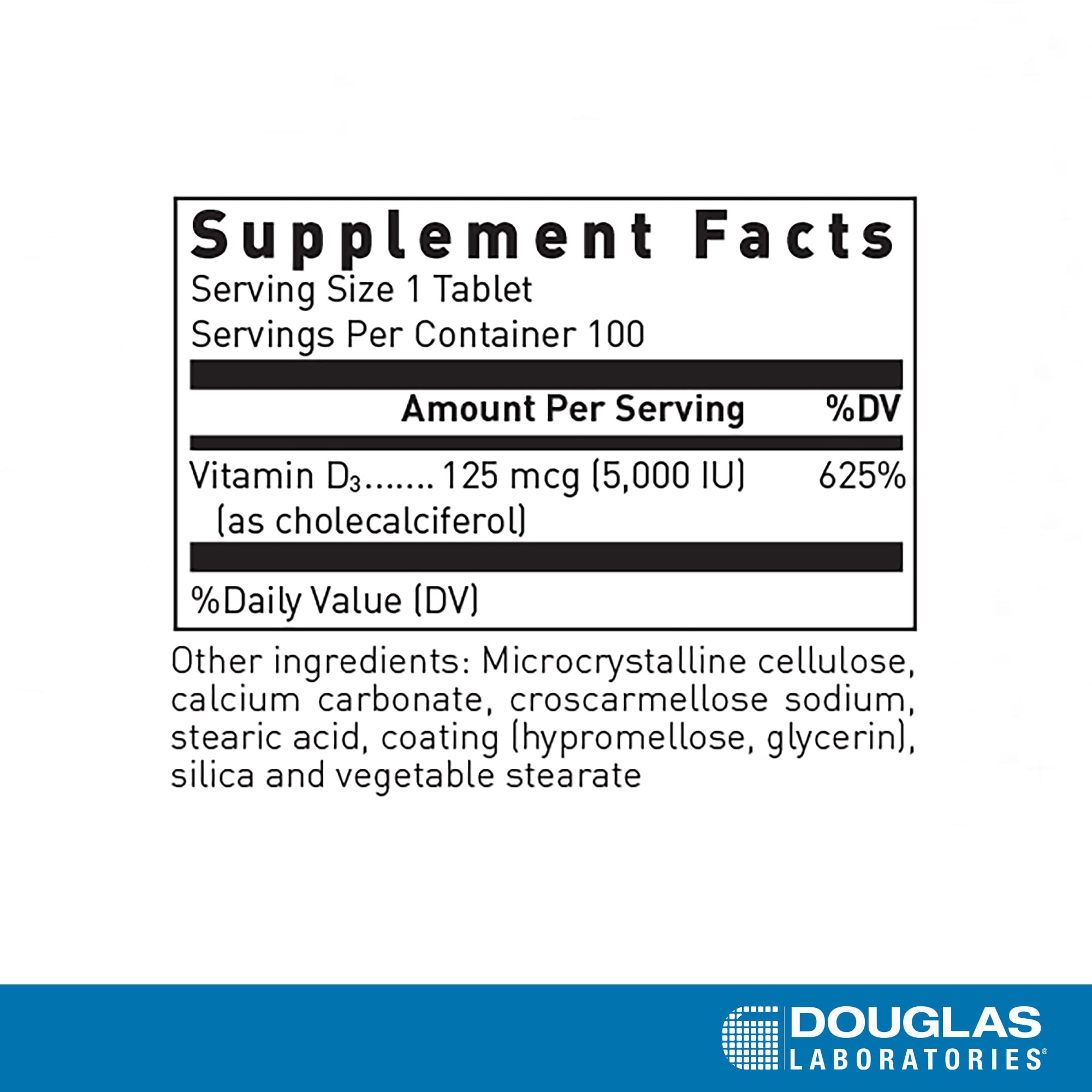 Douglas Laboratories Vitamin D3 5000 IU tablets side view