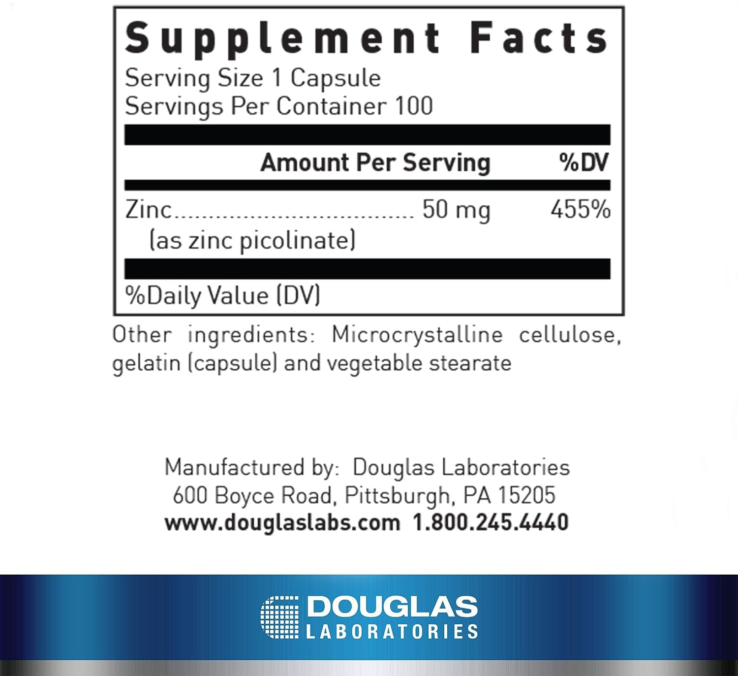 Douglas Laboratories Zinc Picolinate 50mg capsules side view