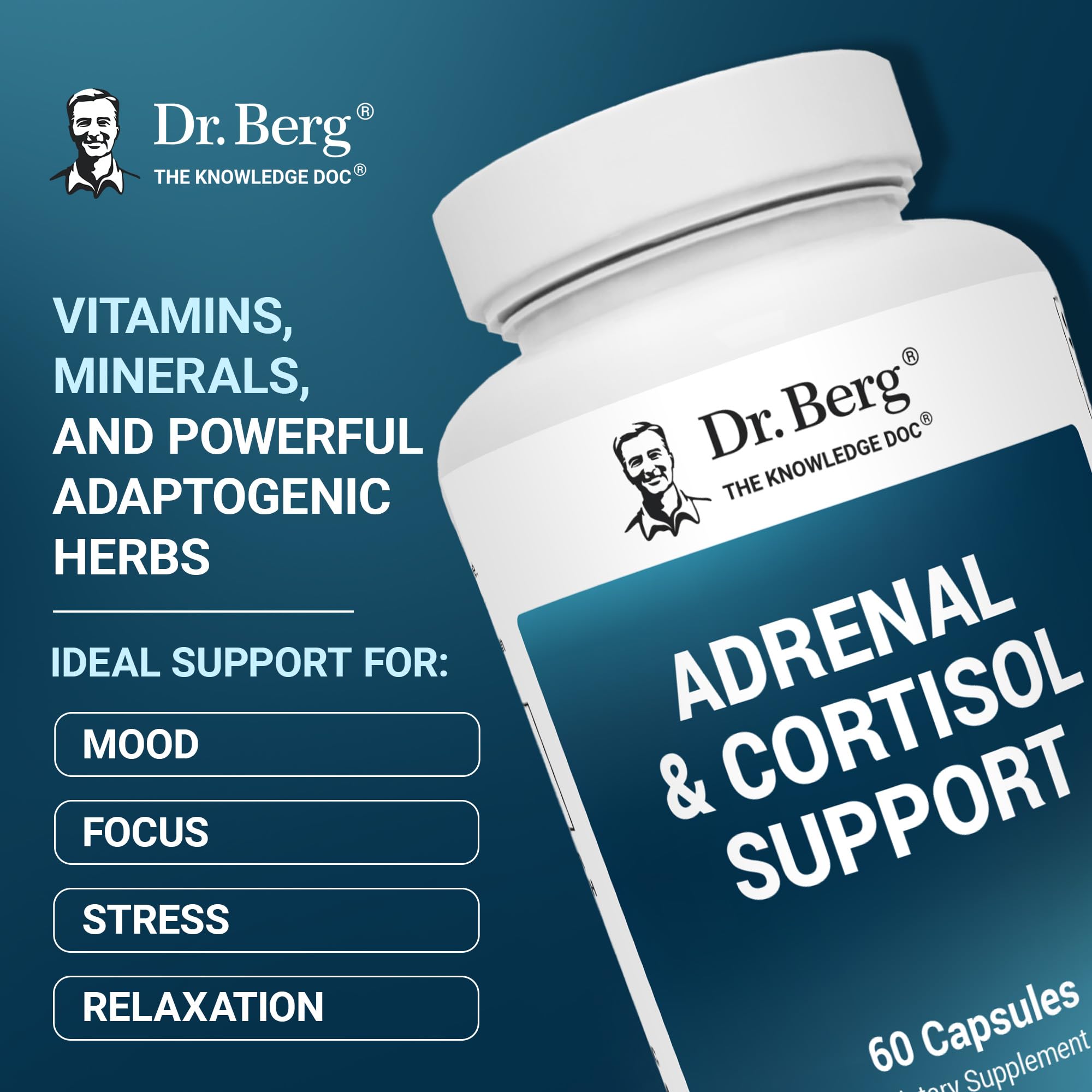 Dr. Berg Nutritionals Adrenal Extracts 60 Capsules side view