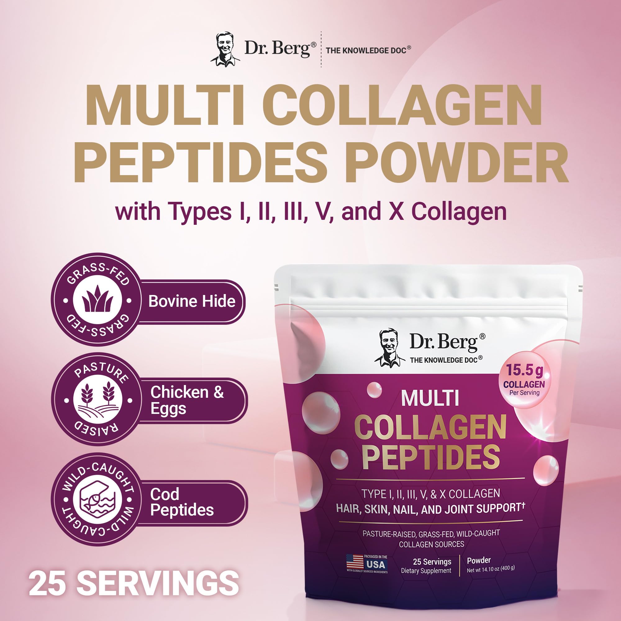 Dr. Berg Nutritionals Advanced Multi Collagen Protein Powder mixed in a smoothie