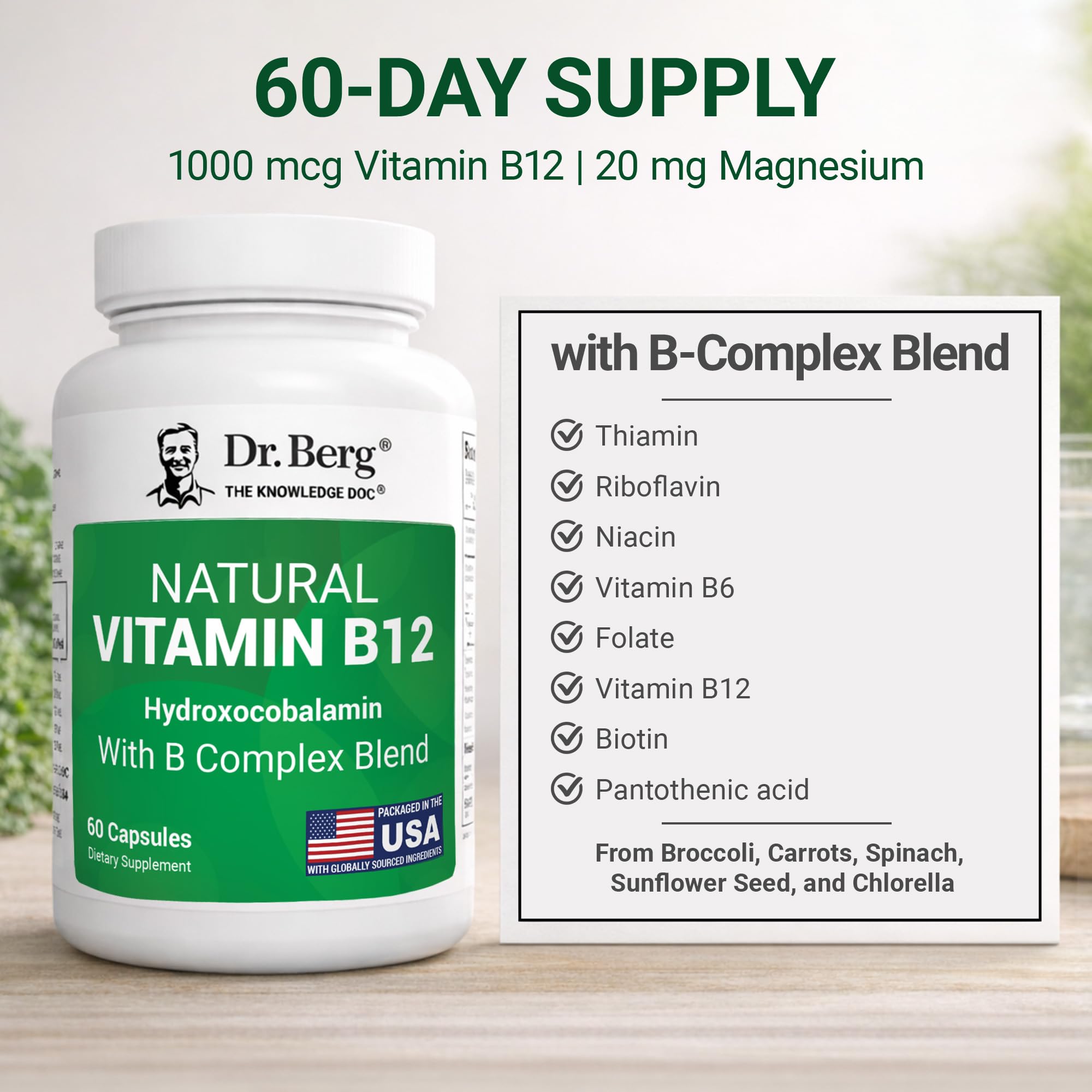 Dr. Berg Nutritionals B12 Hydroxocobalamin 1000mcg Capsules open bottle