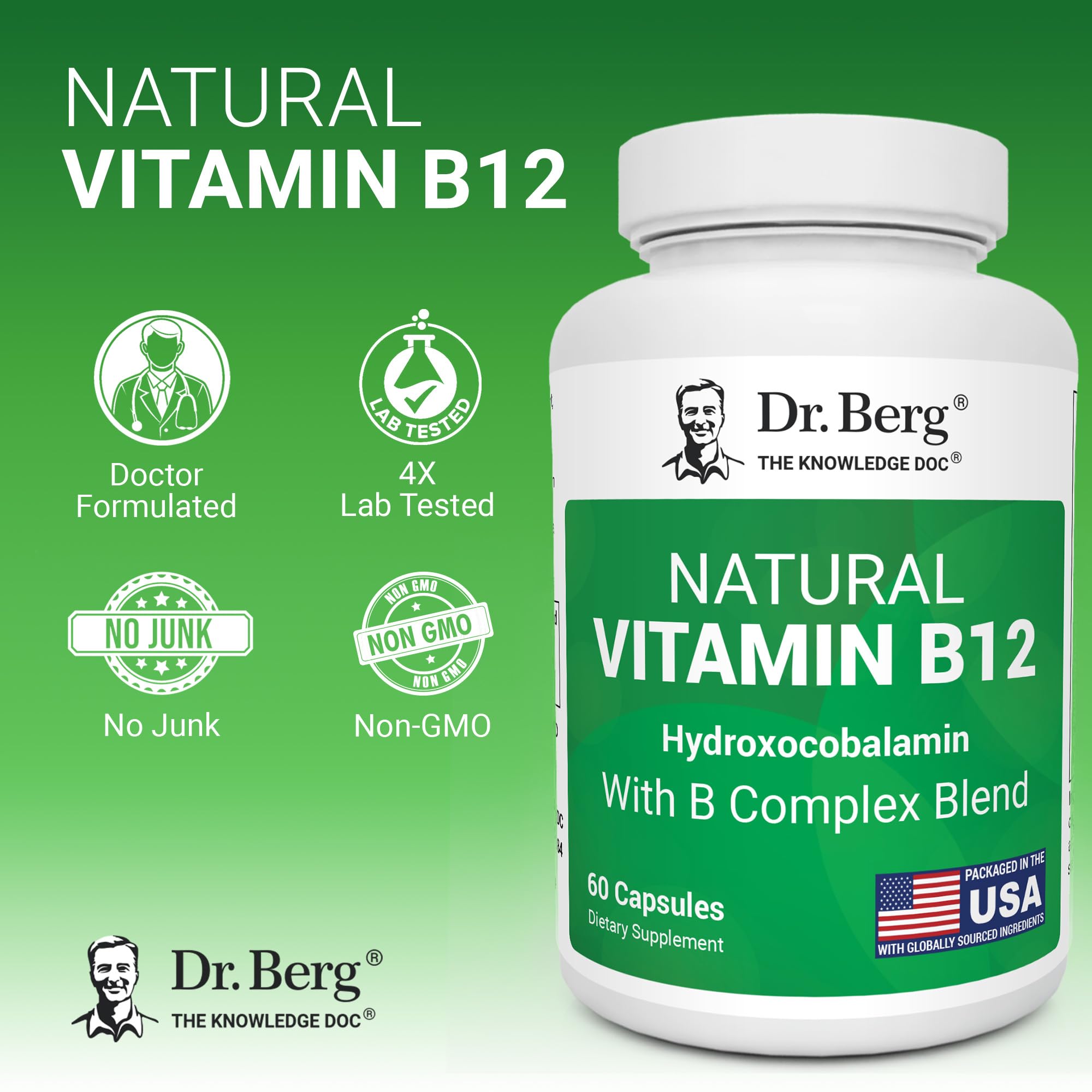 Dr. Berg Nutritionals B12 Hydroxocobalamin 1000mcg Capsules side view