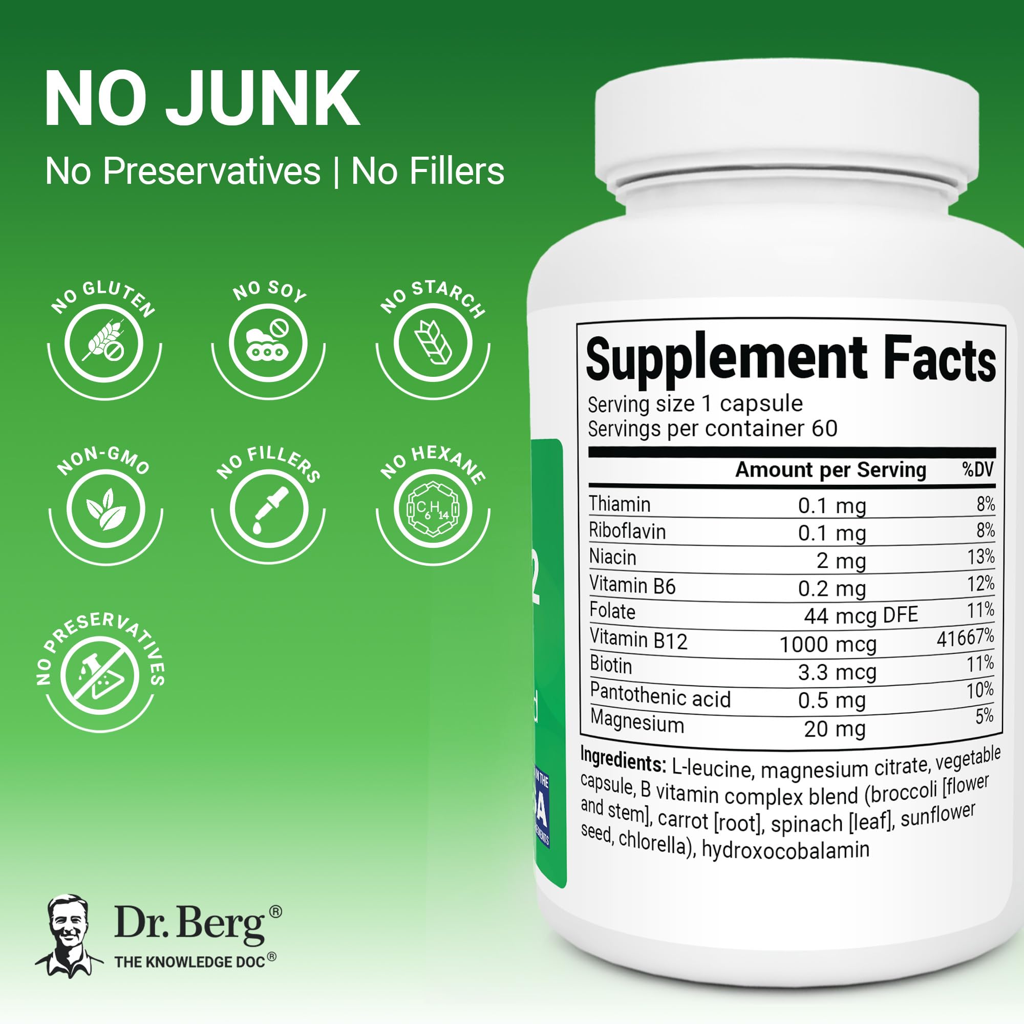 Dr. Berg Nutritionals B12 Hydroxocobalamin 1000mcg Capsules with a measuring spoon