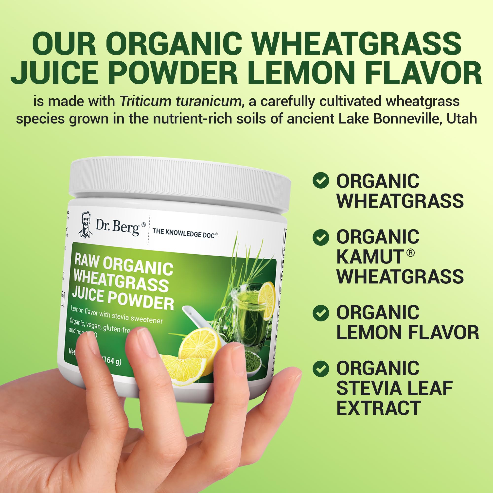 Dr. Berg Nutritionals Chlorophyll Powder 227g in a glass of water
