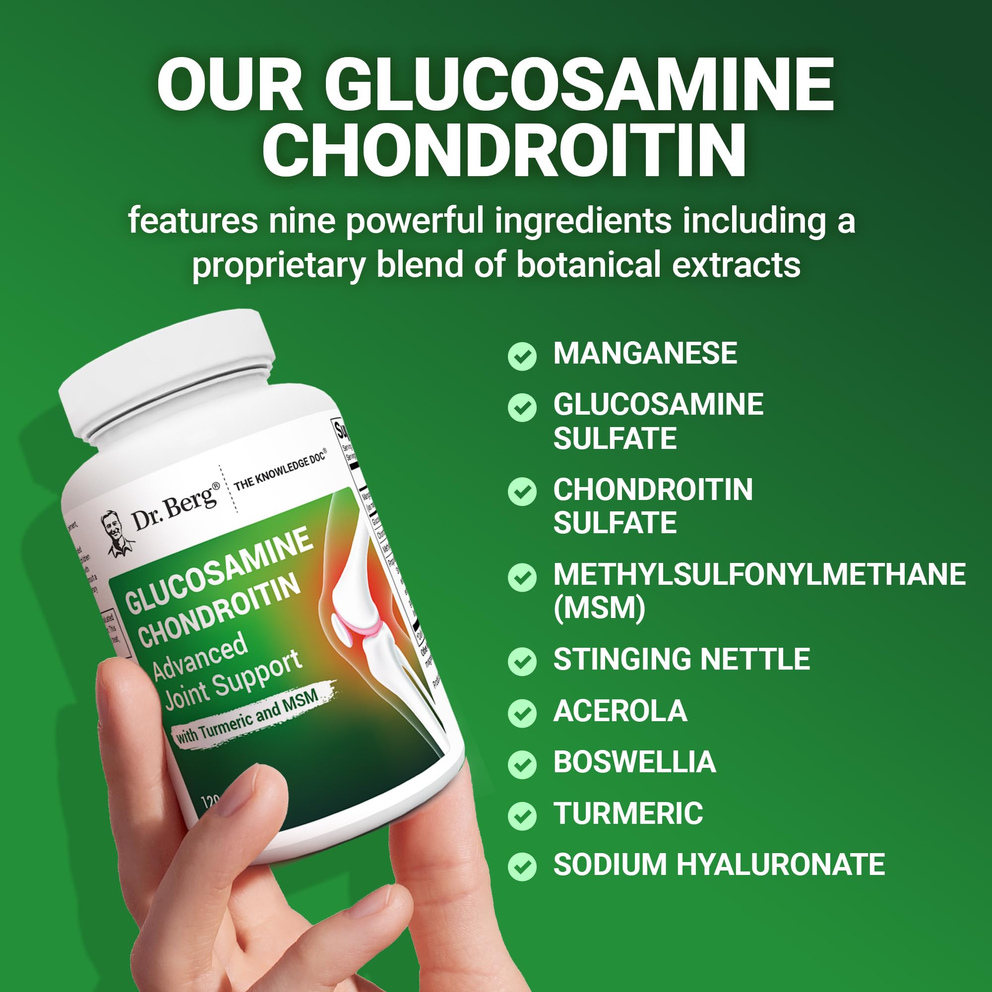 Dr. Berg Nutritionals Chondroitin & Glucosamine supplement with a measuring scoop