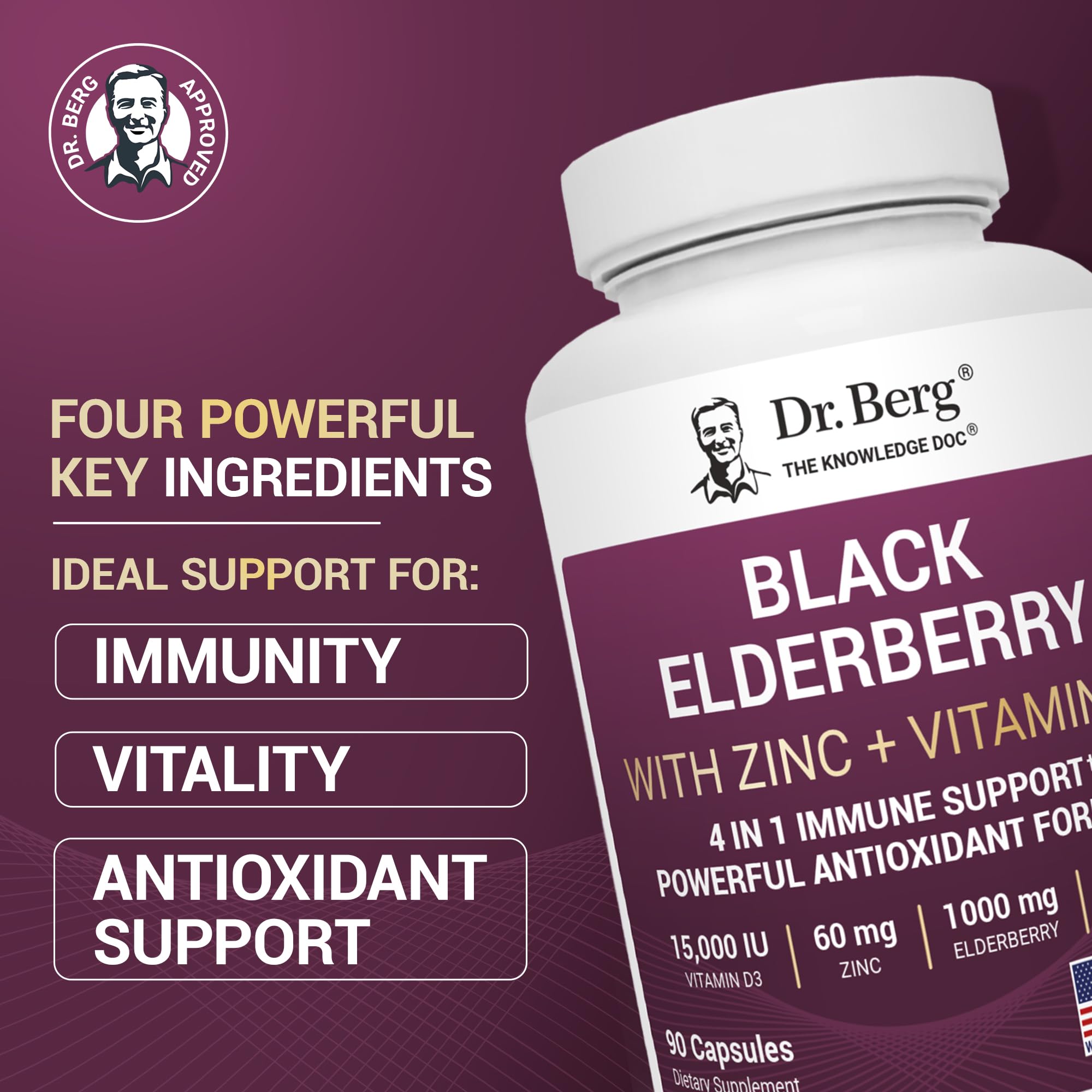 Dr. Berg Nutritionals Elderberry Supplement 1000mg capsule close-up