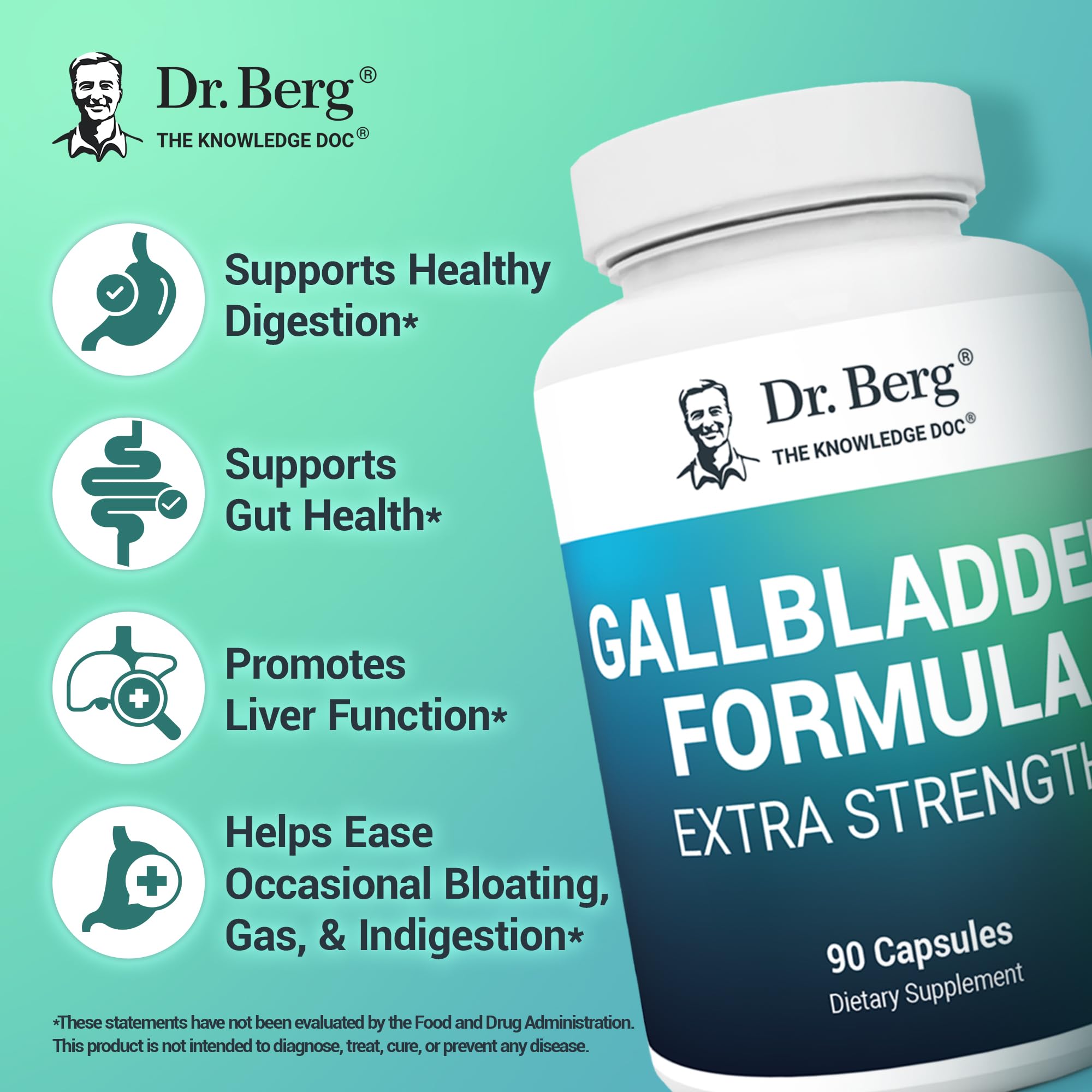 Dr. Berg Nutritionals Gallbladder Supplement capsules on a wooden surface