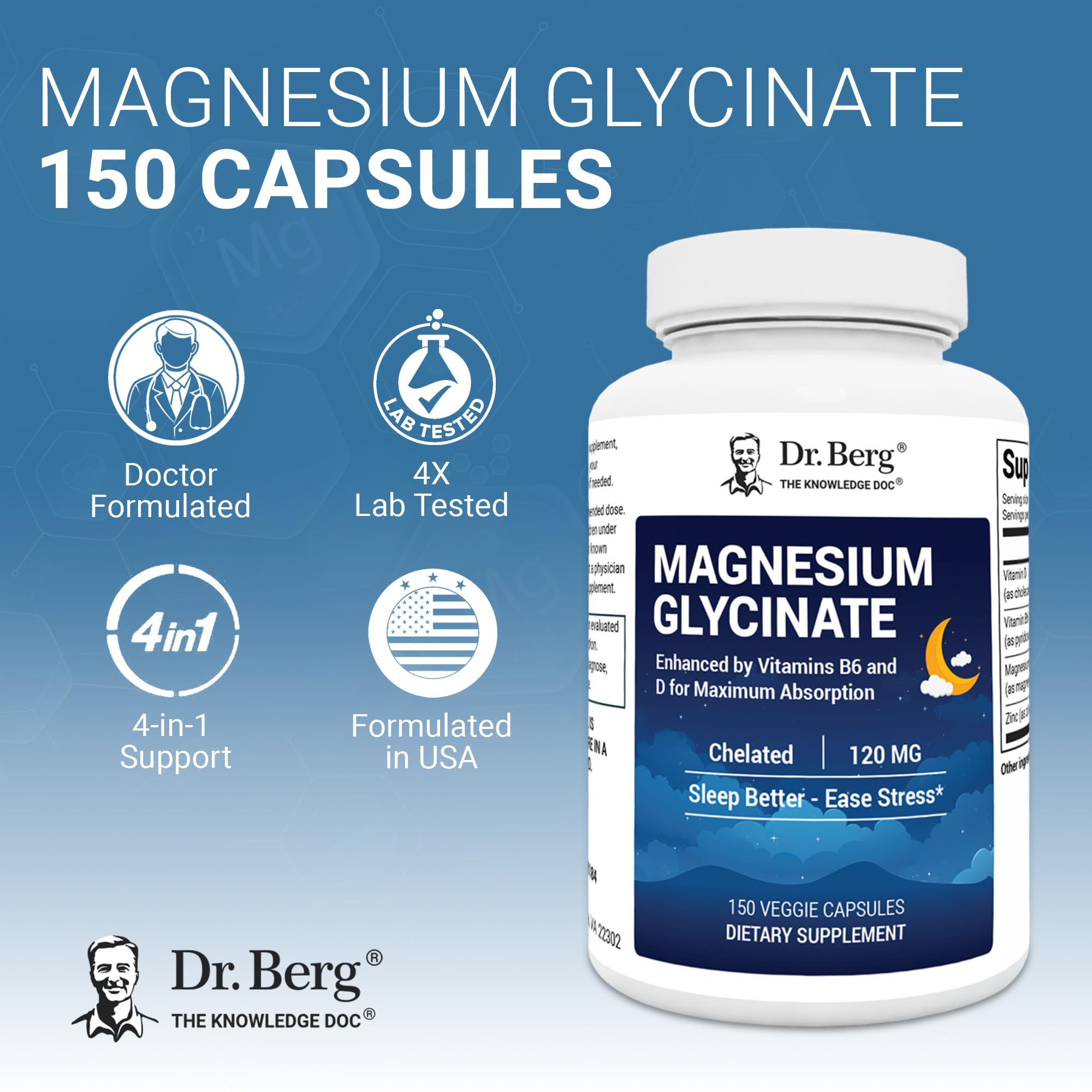Dr. Berg Nutritionals Magnesium Glycinate 500g side view