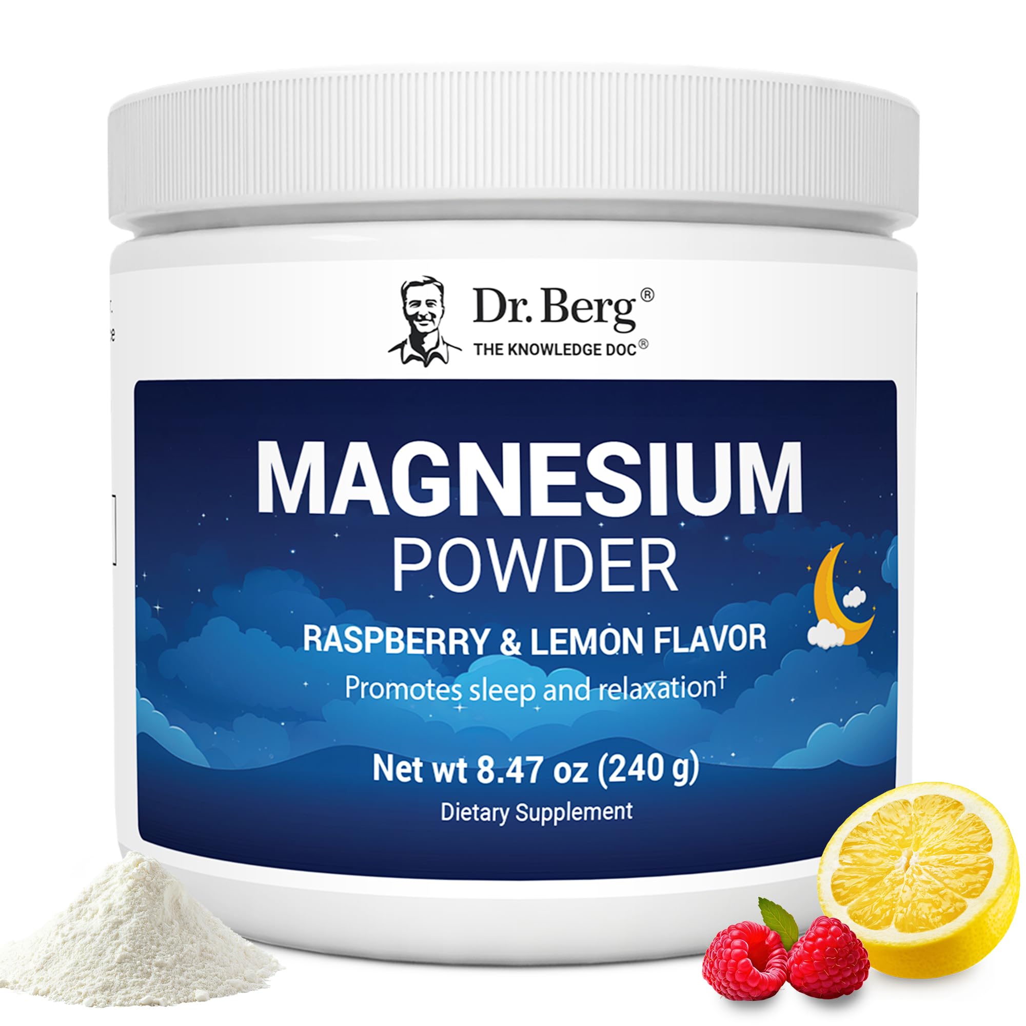 Dr. Berg Nutritionals Magnesium Glycinate Powder front view with raspberry lemon flavour