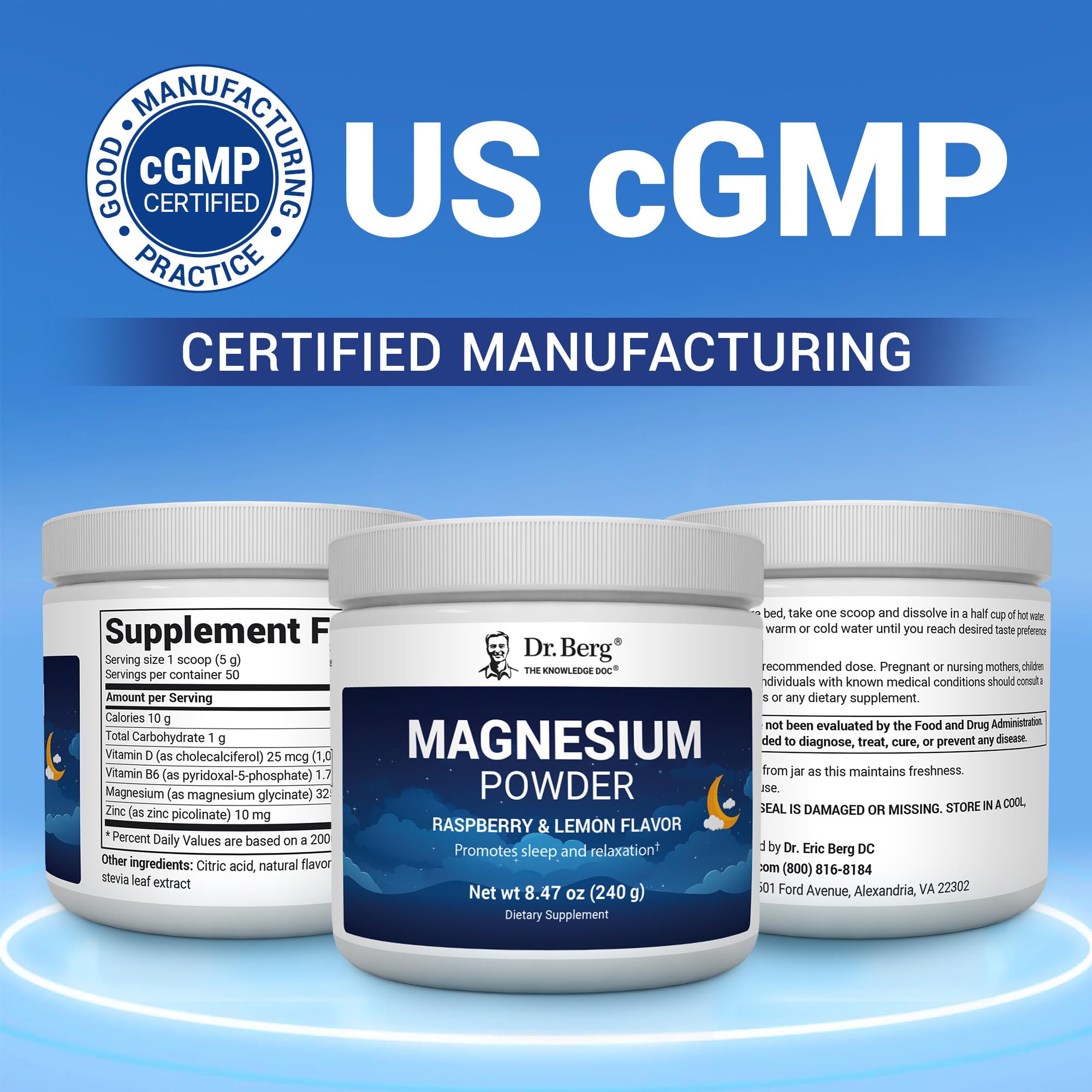 Dr. Berg Nutritionals Magnesium Glycinate Powder with Vitamin D3 and Zinc label