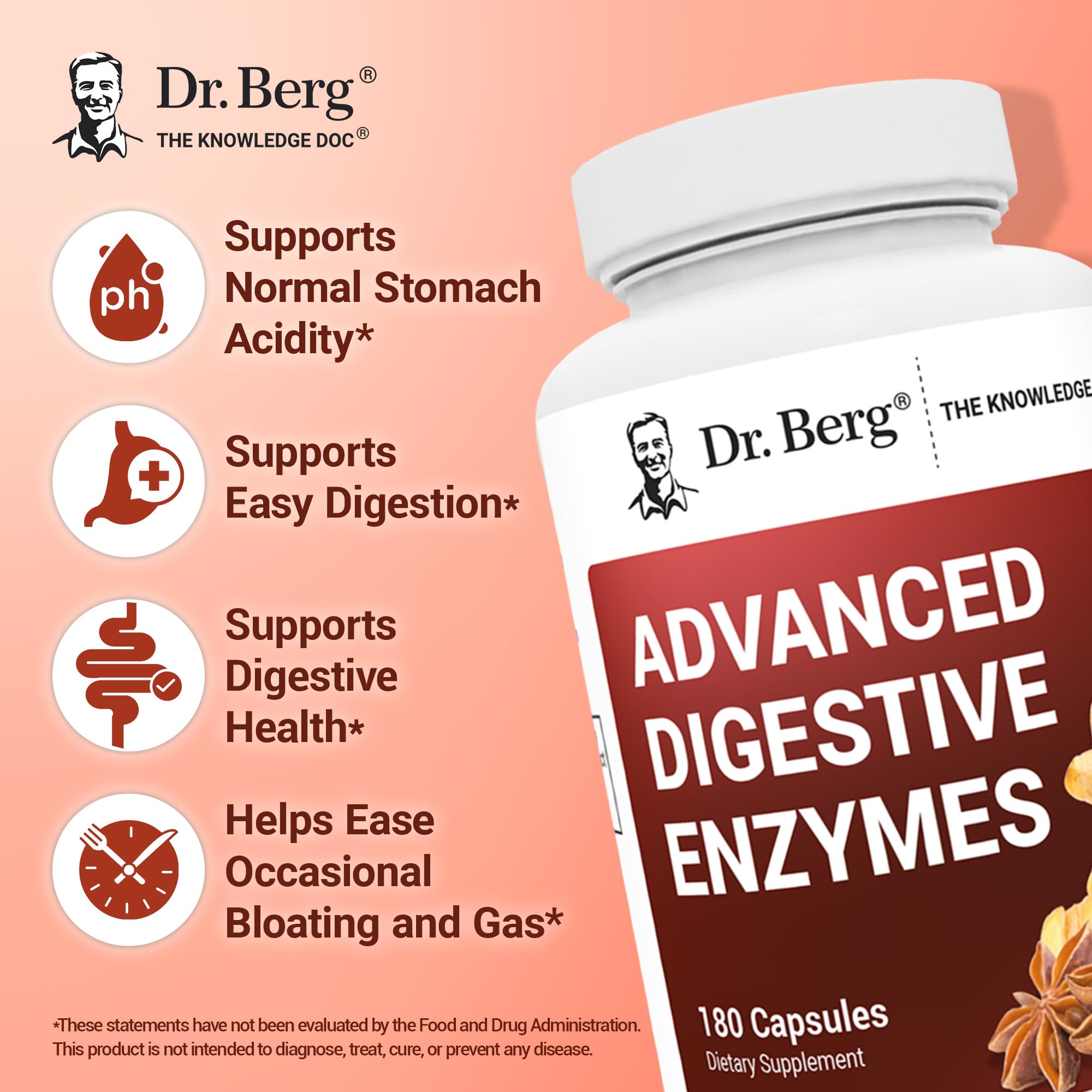 Dr. Berg Nutritionals Multi-Enzymes 200mg Betaine HCl back view
