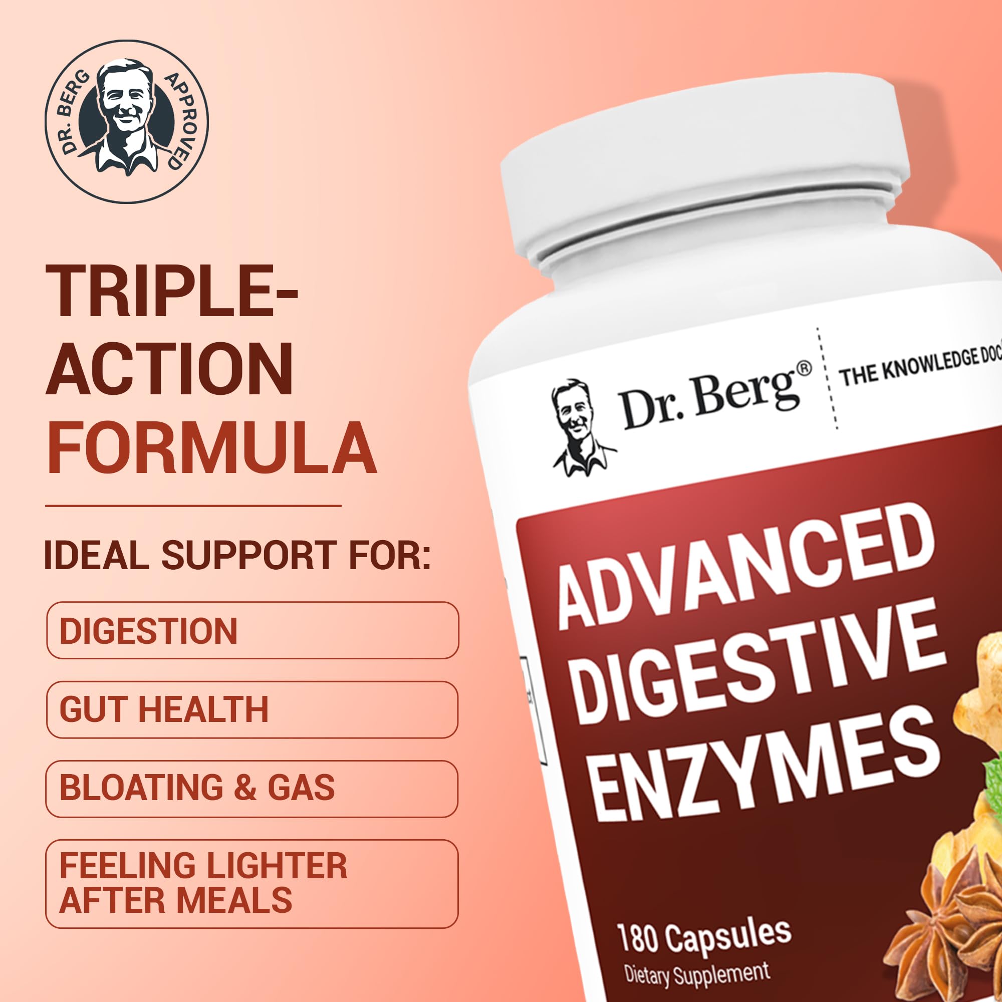 Dr. Berg Nutritionals Multi-Enzymes 200mg Betaine HCl side view