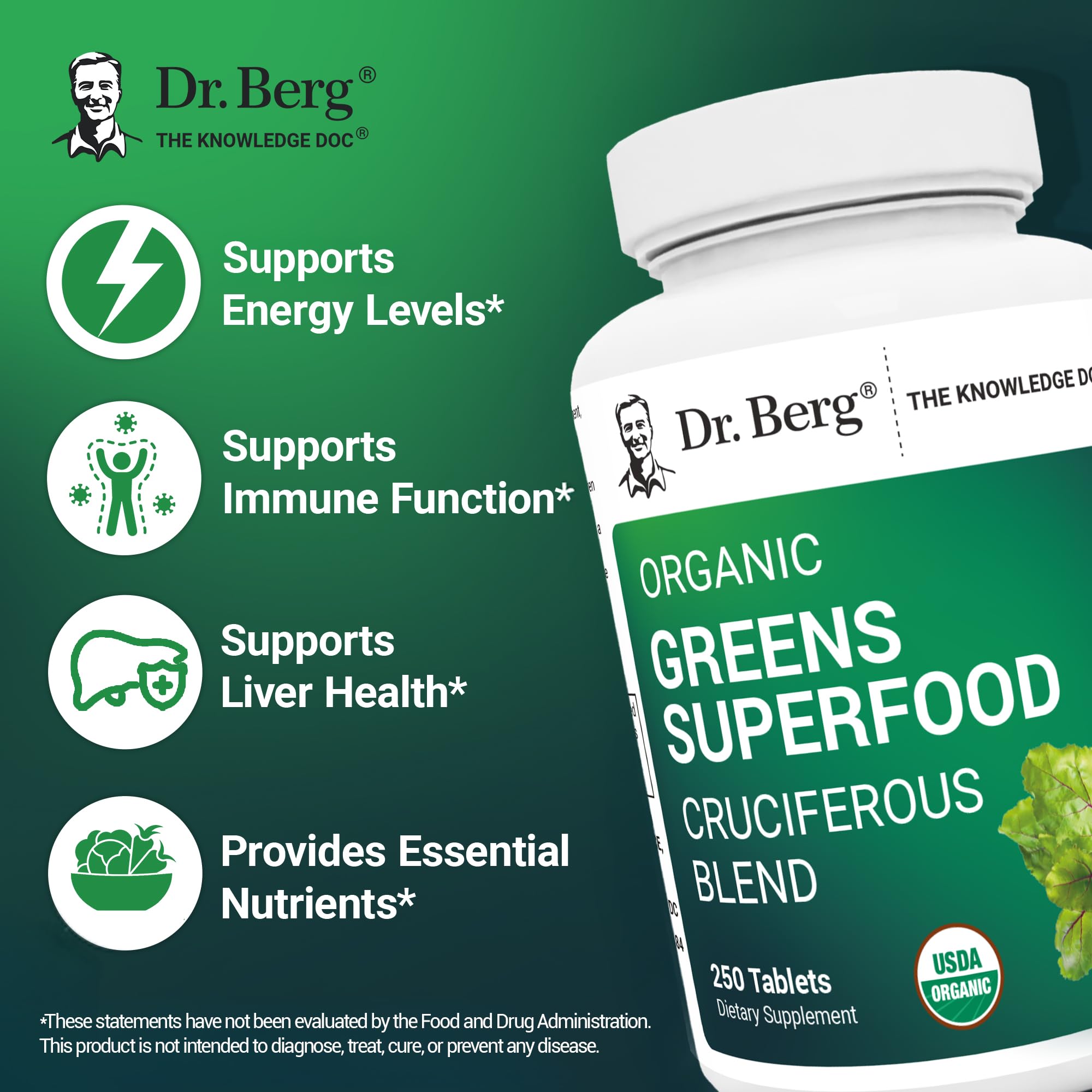 Dr. Berg Nutritionals Organic Vegetable Blend Supplement tablets close-up