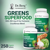 Dr. Berg Nutritionals Organic Vegetable Blend Supplement tablets on a wooden surface