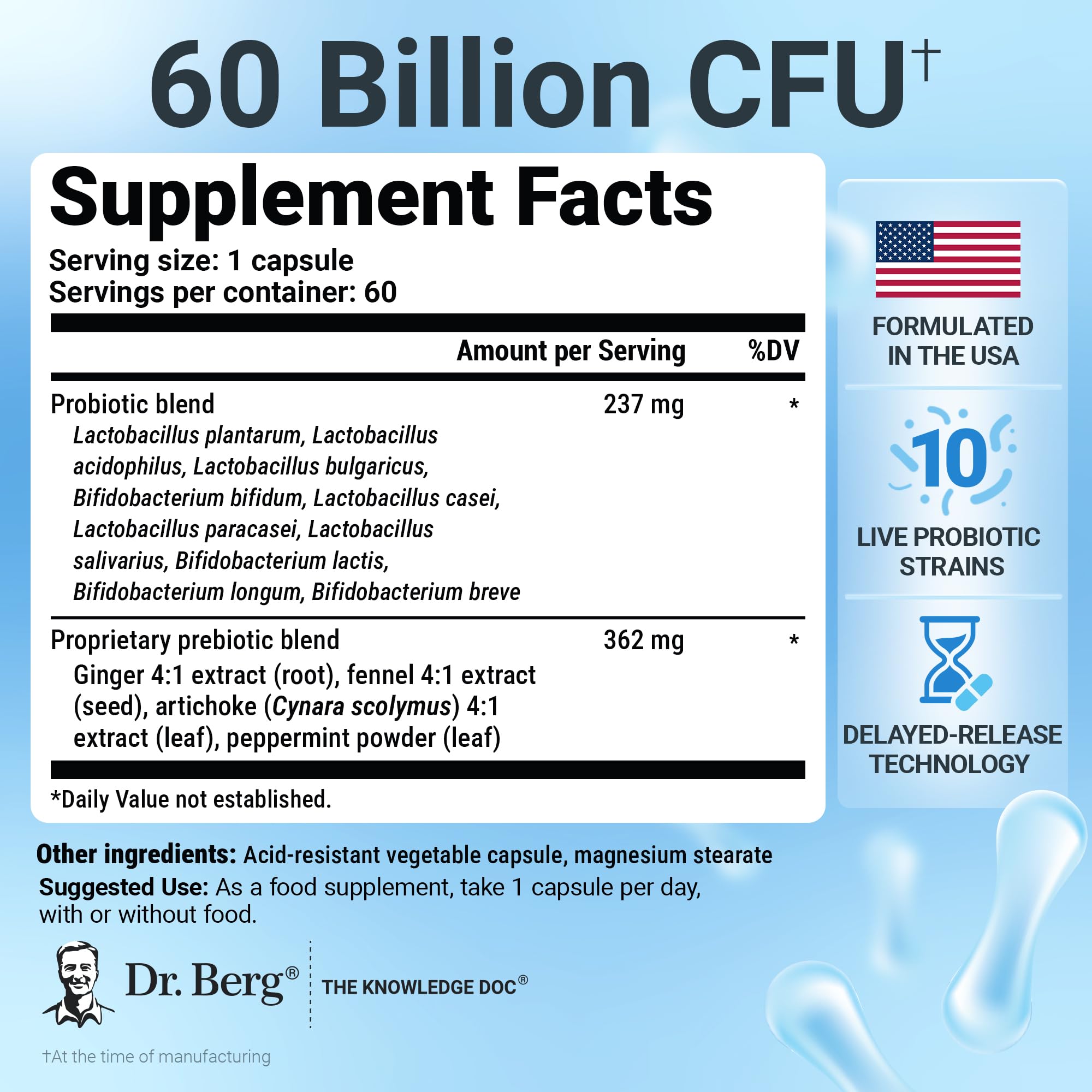 Dr. Berg Nutritionals Probiotics side view showing capsule details