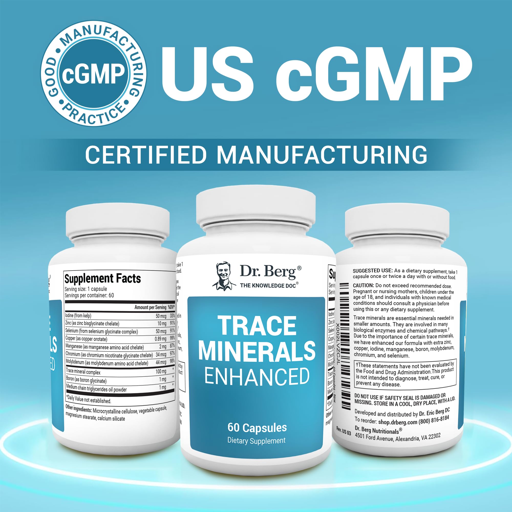 Dr. Berg Nutritionals Trace Minerals 60 Capsules with ingredients list