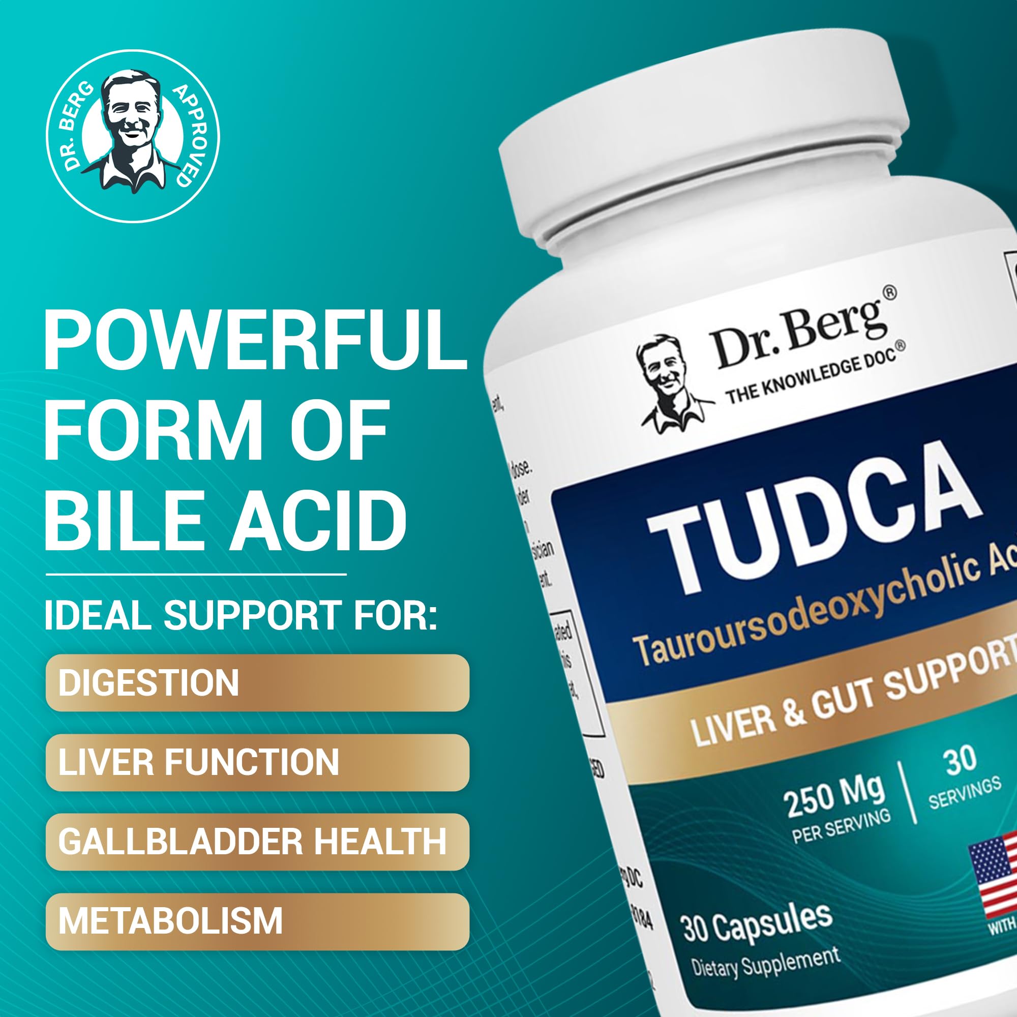 Dr. Berg Nutritionals TUDCA Liver Extract 250mg bottle side view