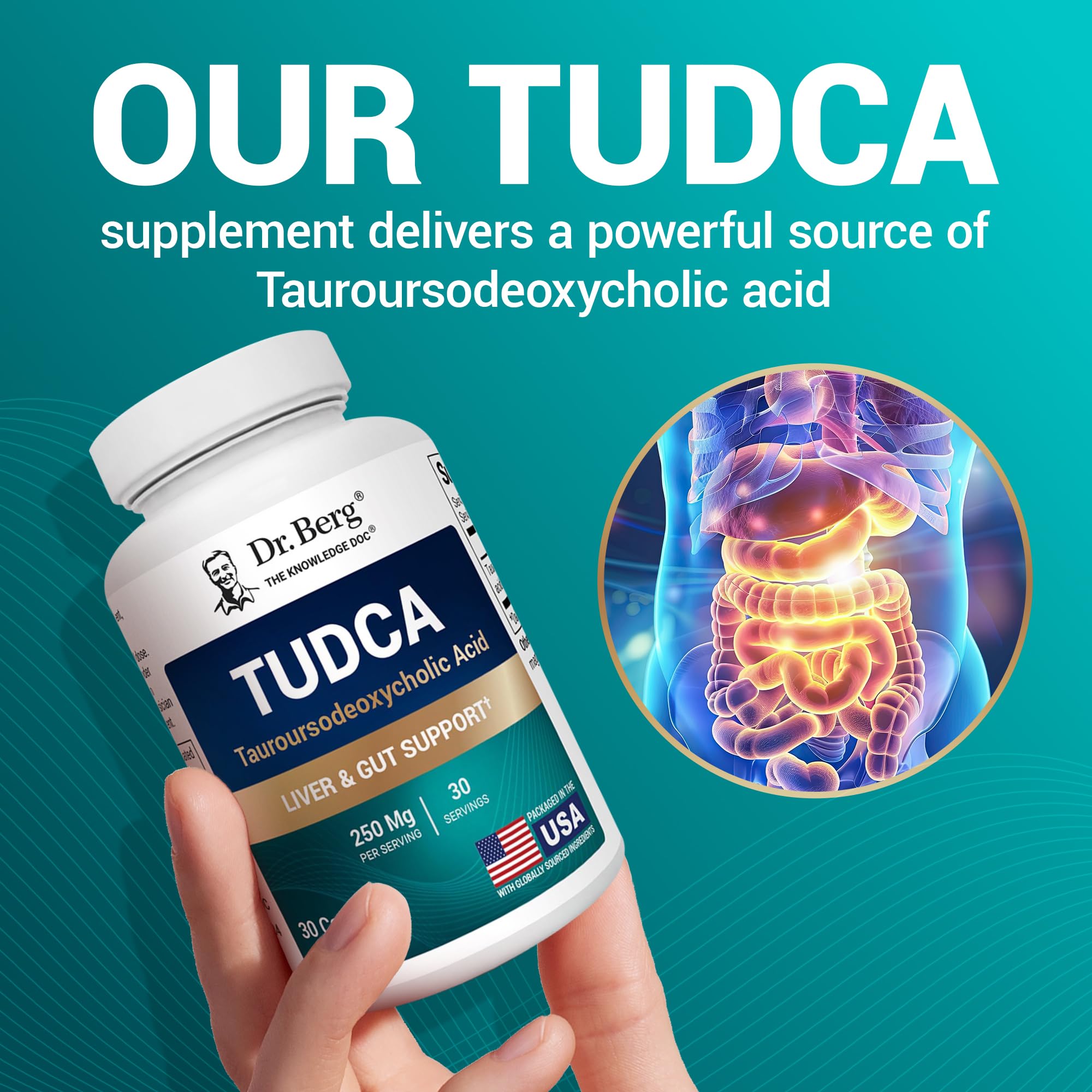 Dr. Berg Nutritionals TUDCA Liver Extract 250mg bottle with ingredients list