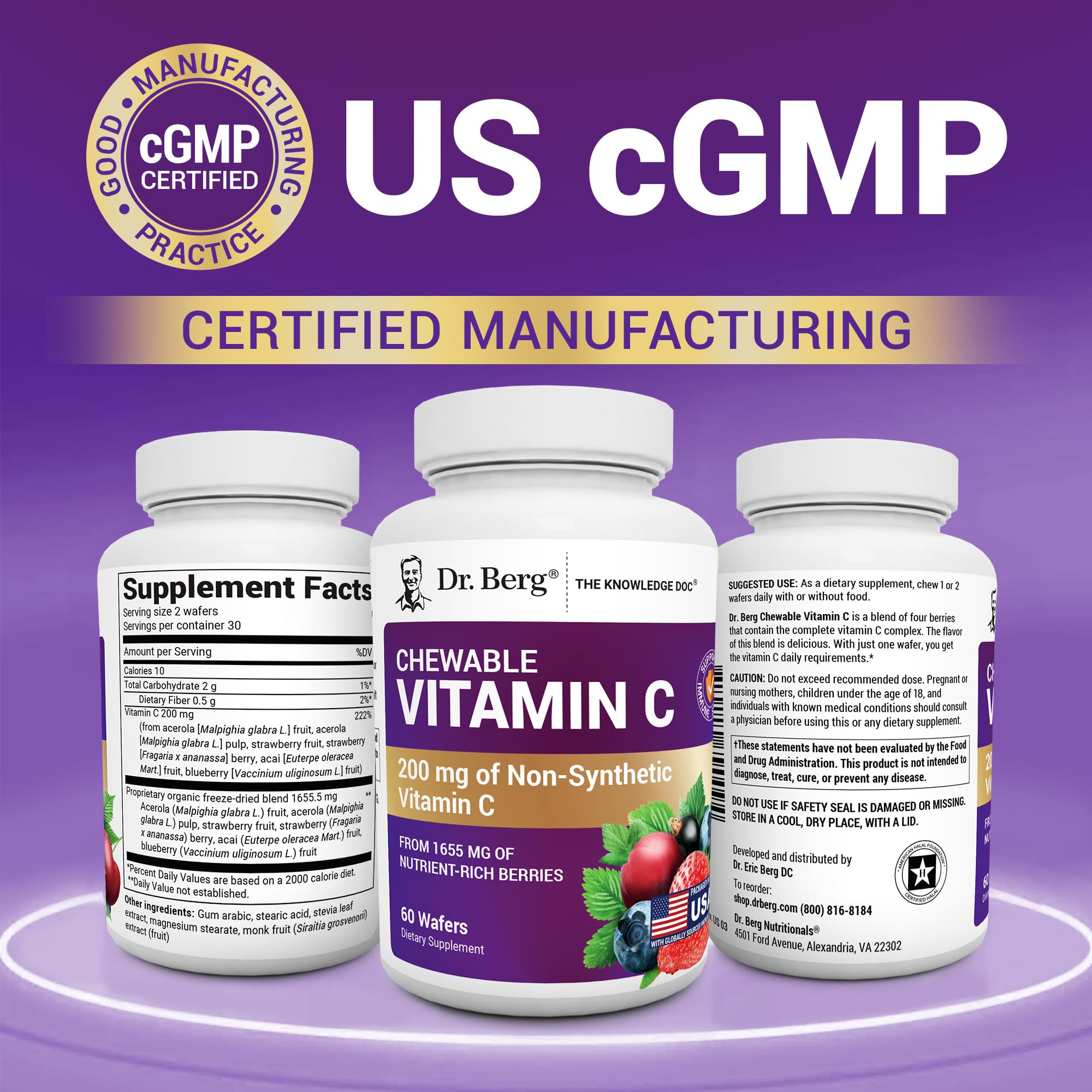 Dr. Berg Nutritionals Vitamin C Chewable Wafers nutritional information