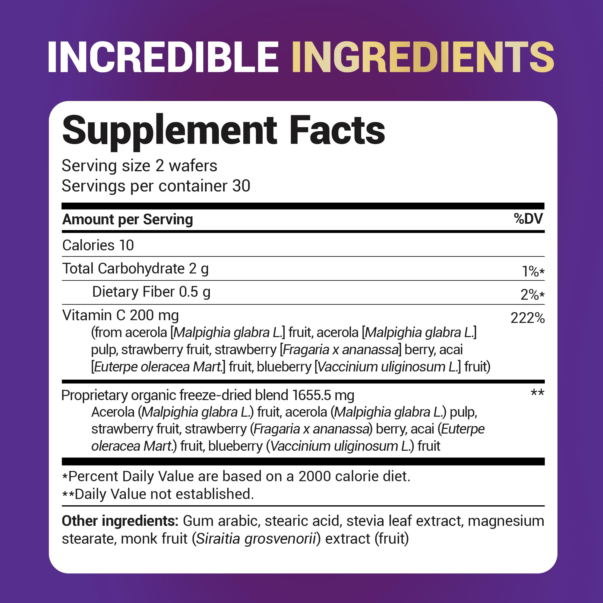 Dr. Berg Nutritionals Vitamin C Chewable Wafers with a serving size