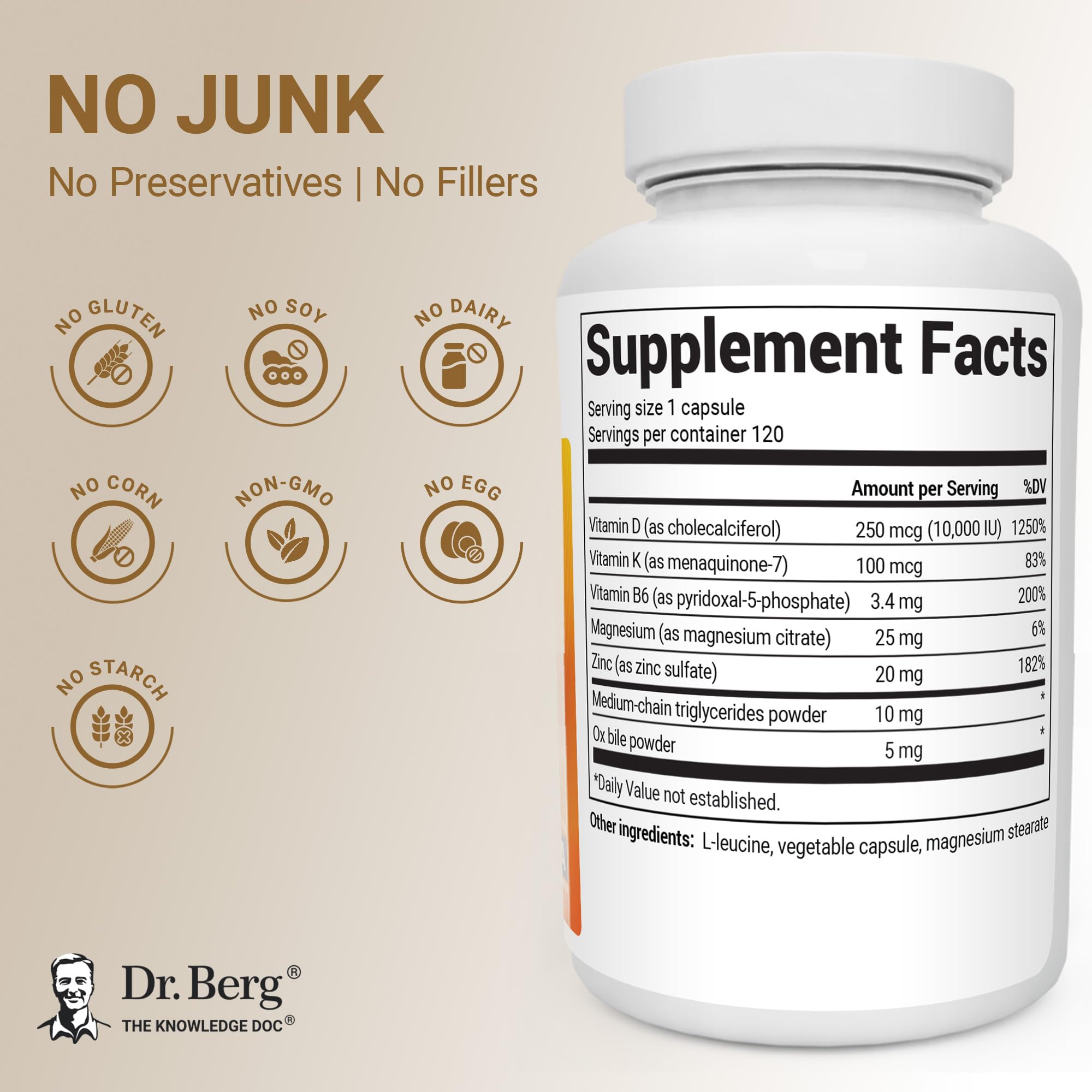 Dr. Berg Nutritionals Vitamin D3 with K2 10,000 IU back view