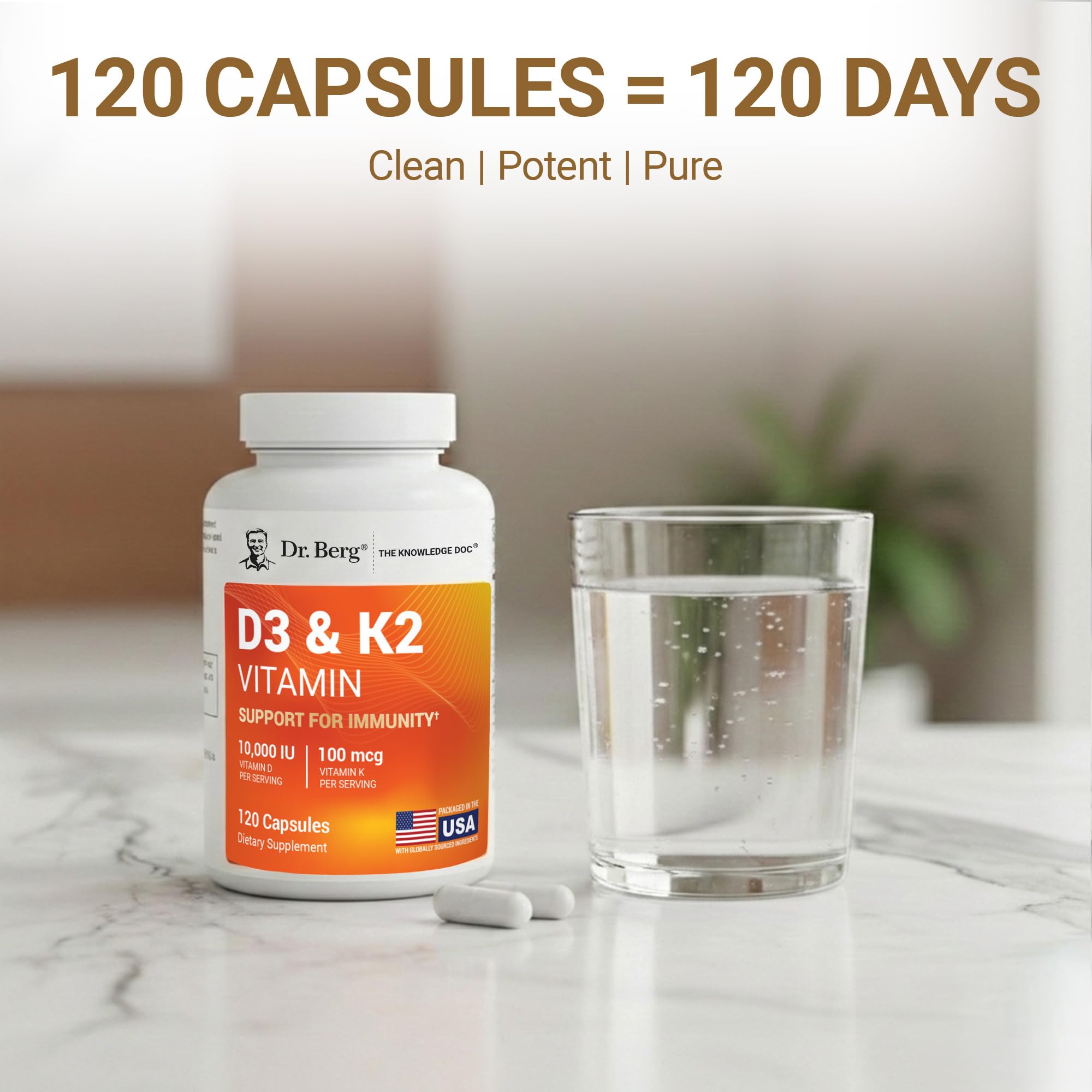 Dr. Berg Nutritionals Vitamin D3 with K2 10,000 IU product on a table