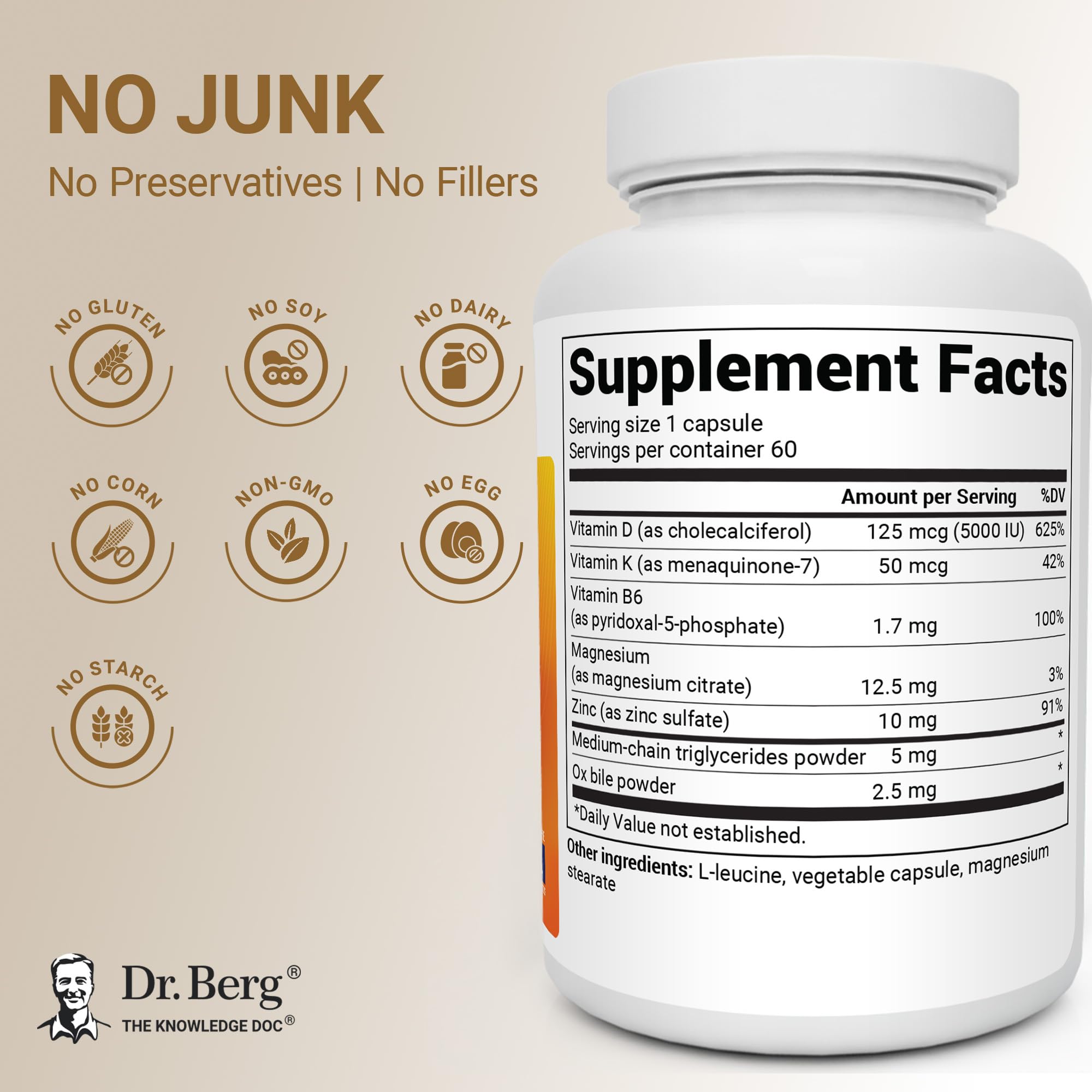Dr. Berg Nutritionals Vitamin D3 with K2 supplement bottle with label