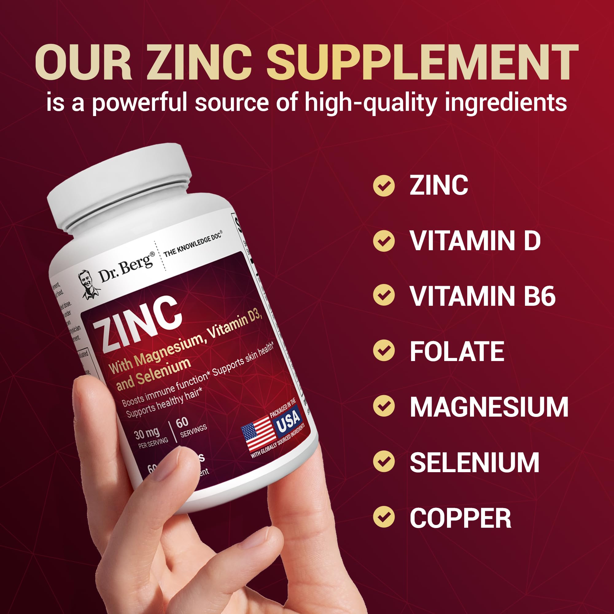 Dr. Berg Nutritionals Zinc Capsules opened bottle showcasing capsules