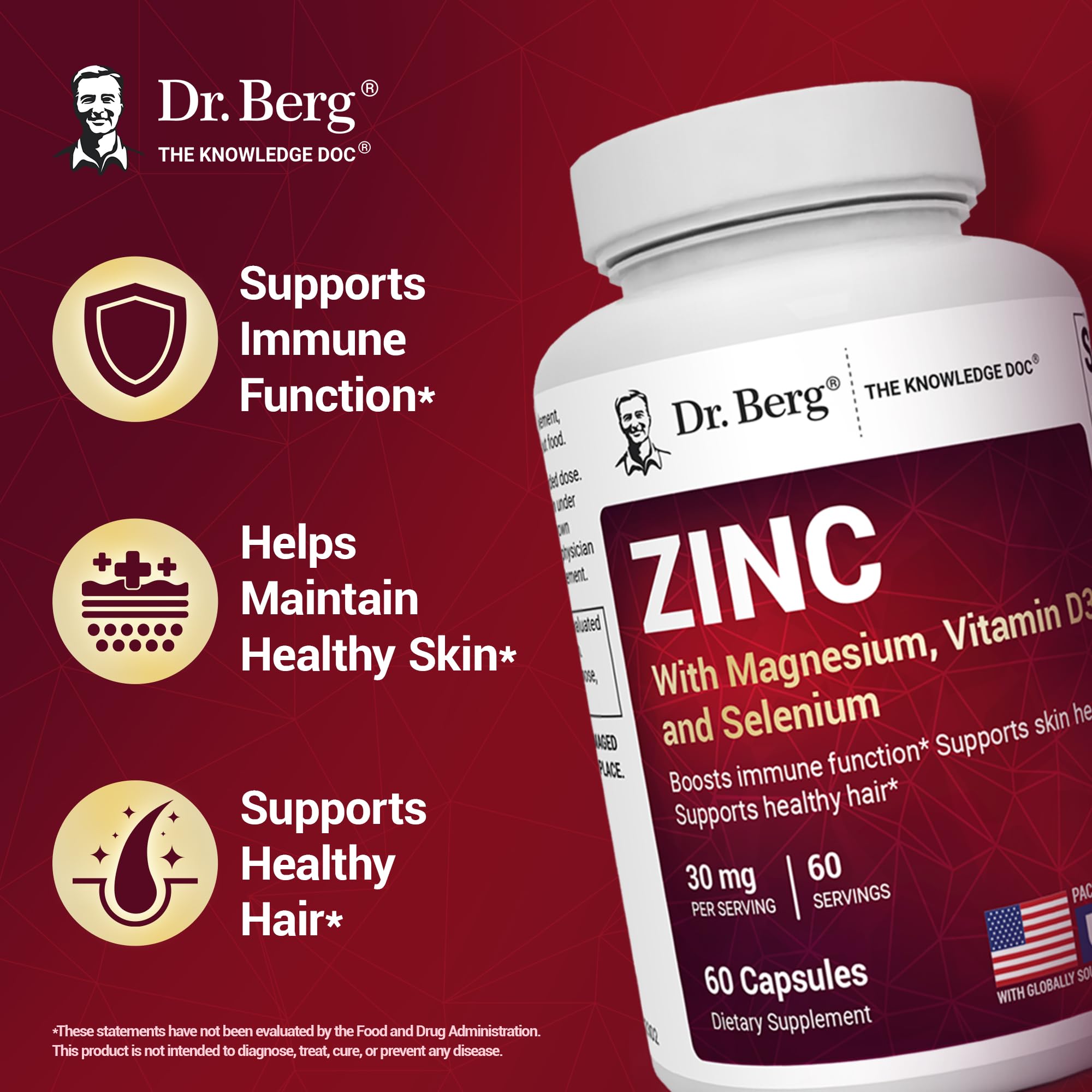 Dr. Berg Nutritionals Zinc Capsules with copper ingredients close-up