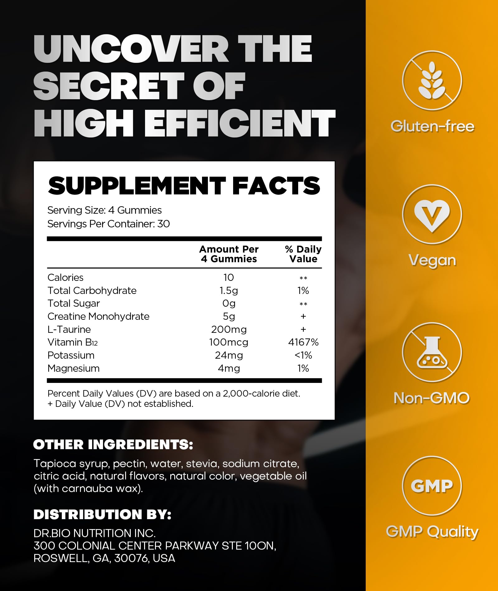 DR.BIO Creatine Monohydrate Gummies lifestyle scene with gym equipment
