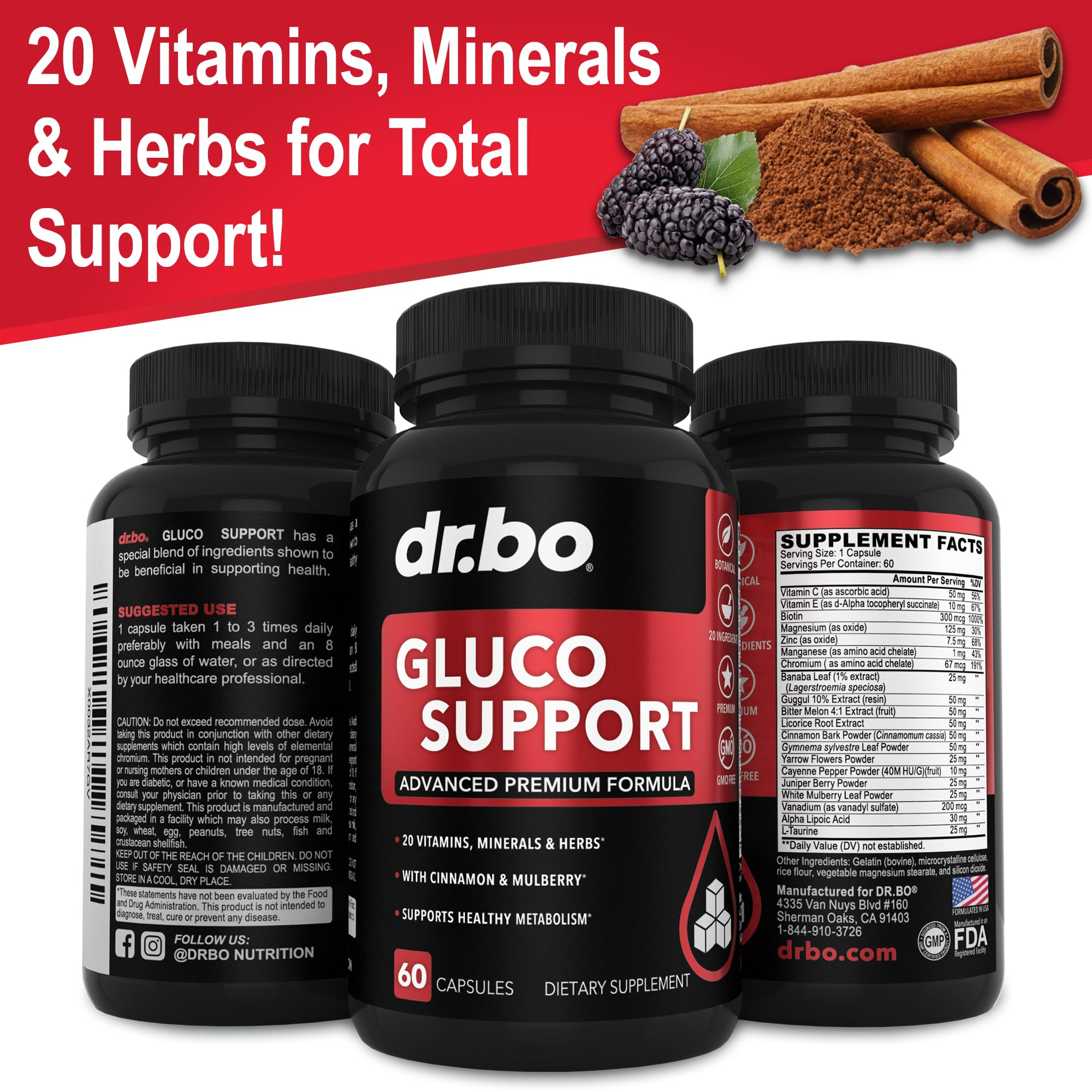 DR. BO a balanced routine Support Supplement bottle with measuring spoon