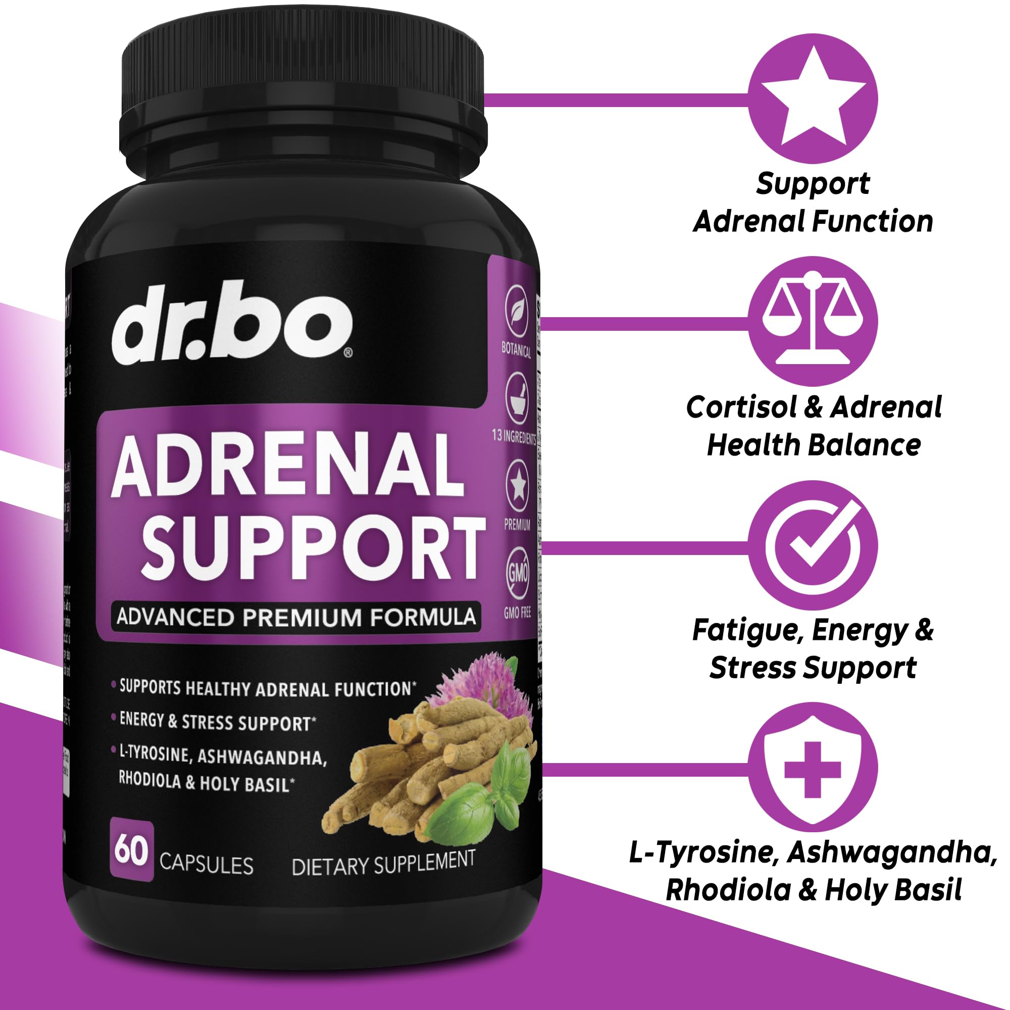 DR. BO Adrenal Support Supplements capsules close-up