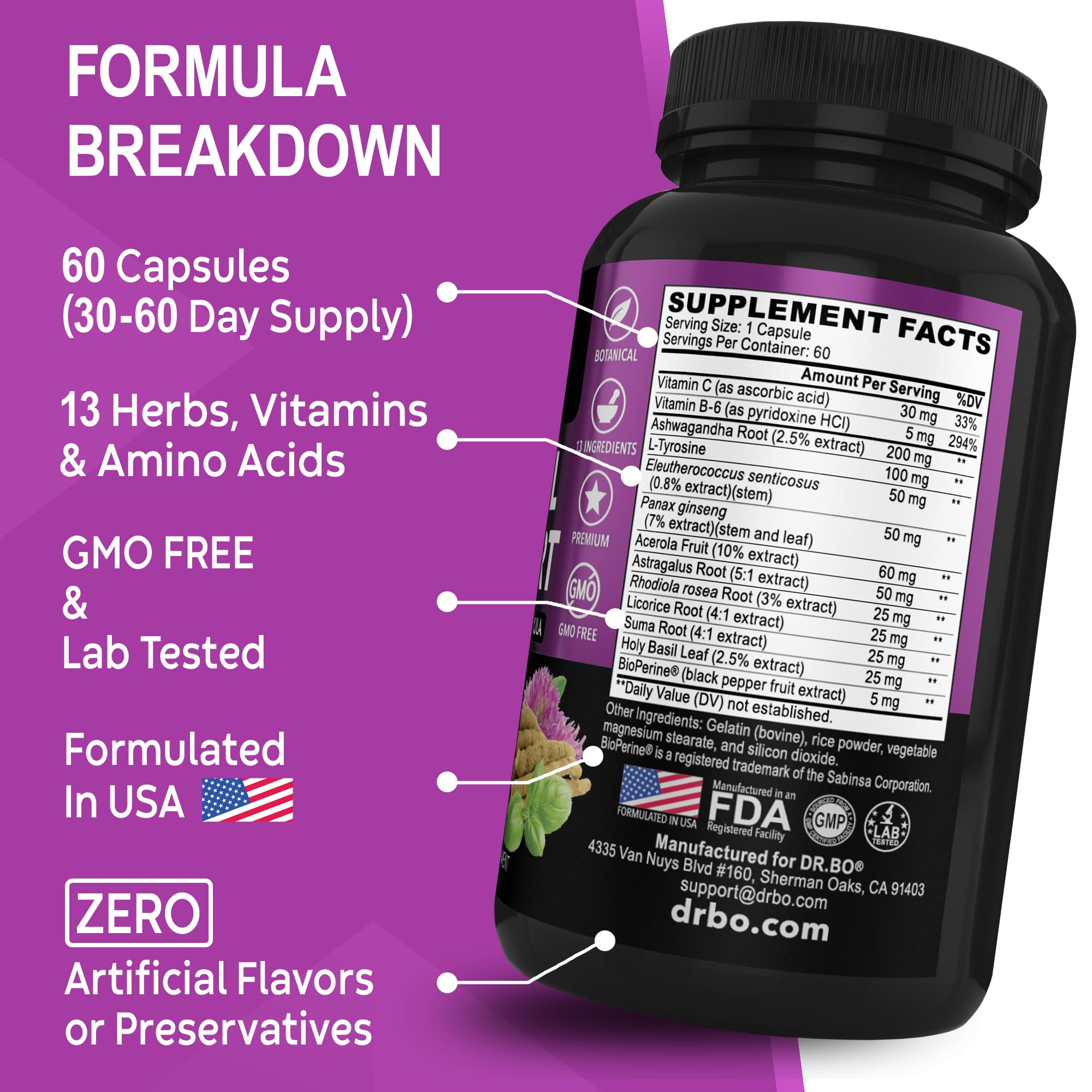 DR. BO Adrenal Support Supplements in hand