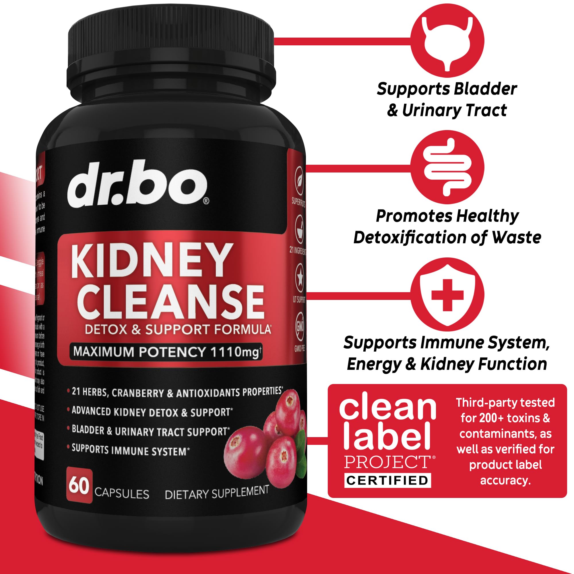 DR. BO Cranberry Kidney Support Supplement 400mg side view