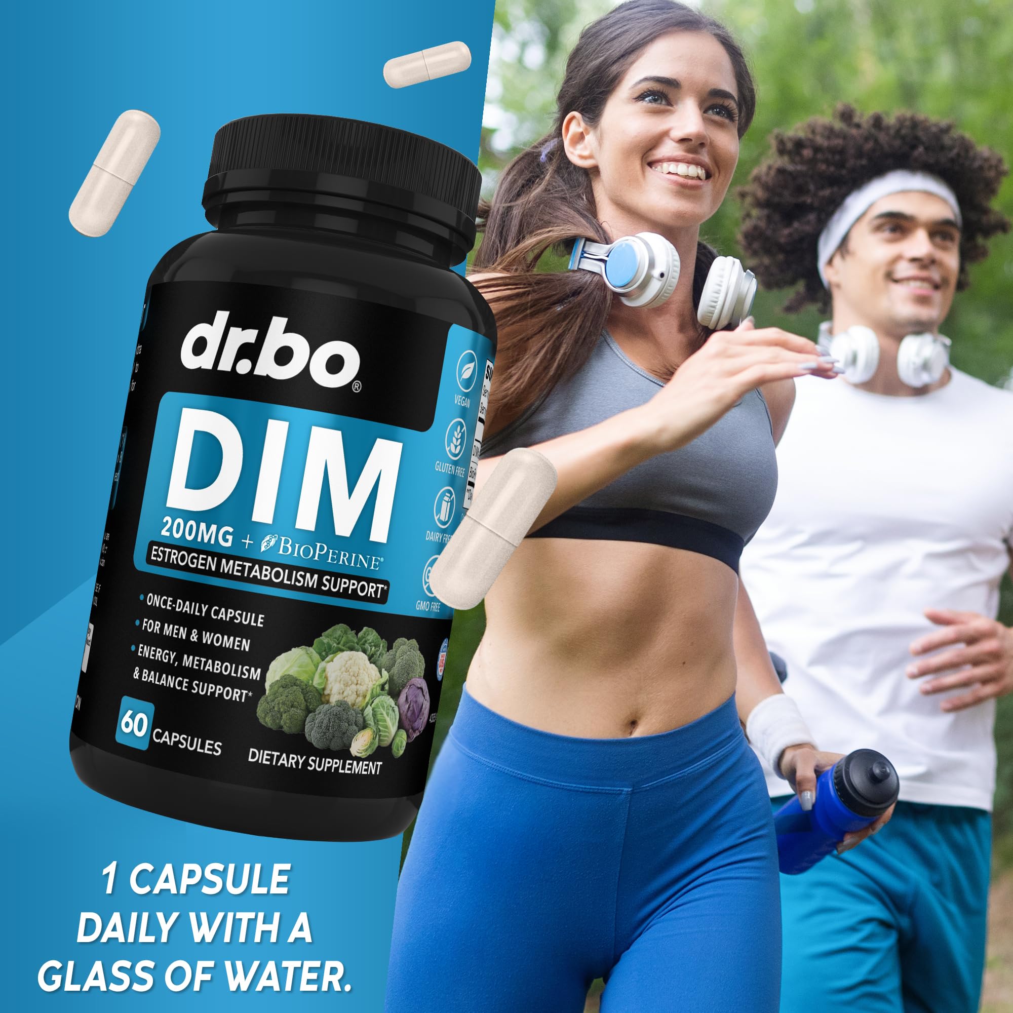 DR. BO DIM Supplement 200mg bottle with a measuring spoon