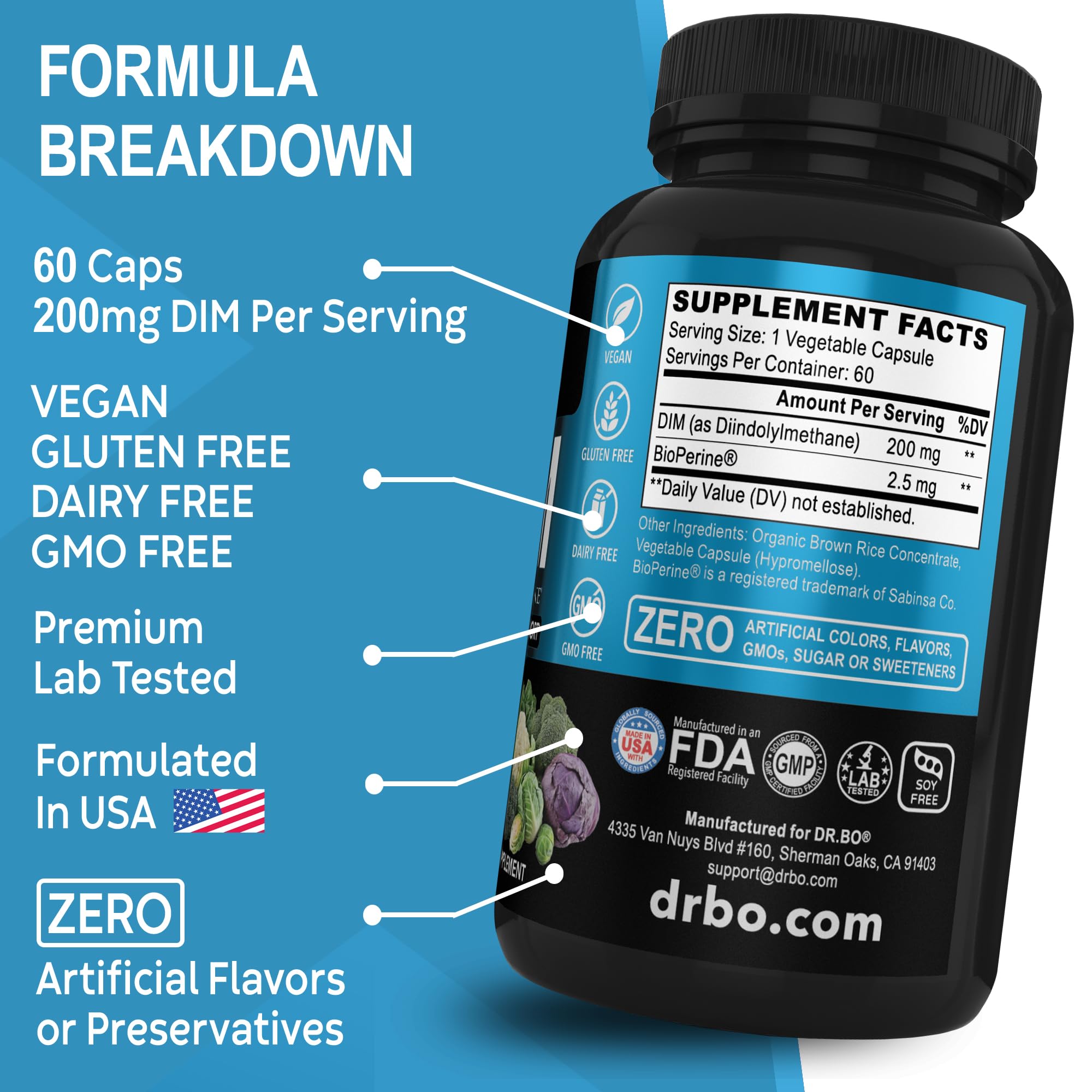 DR. BO DIM Supplement 200mg displayed with other supplements