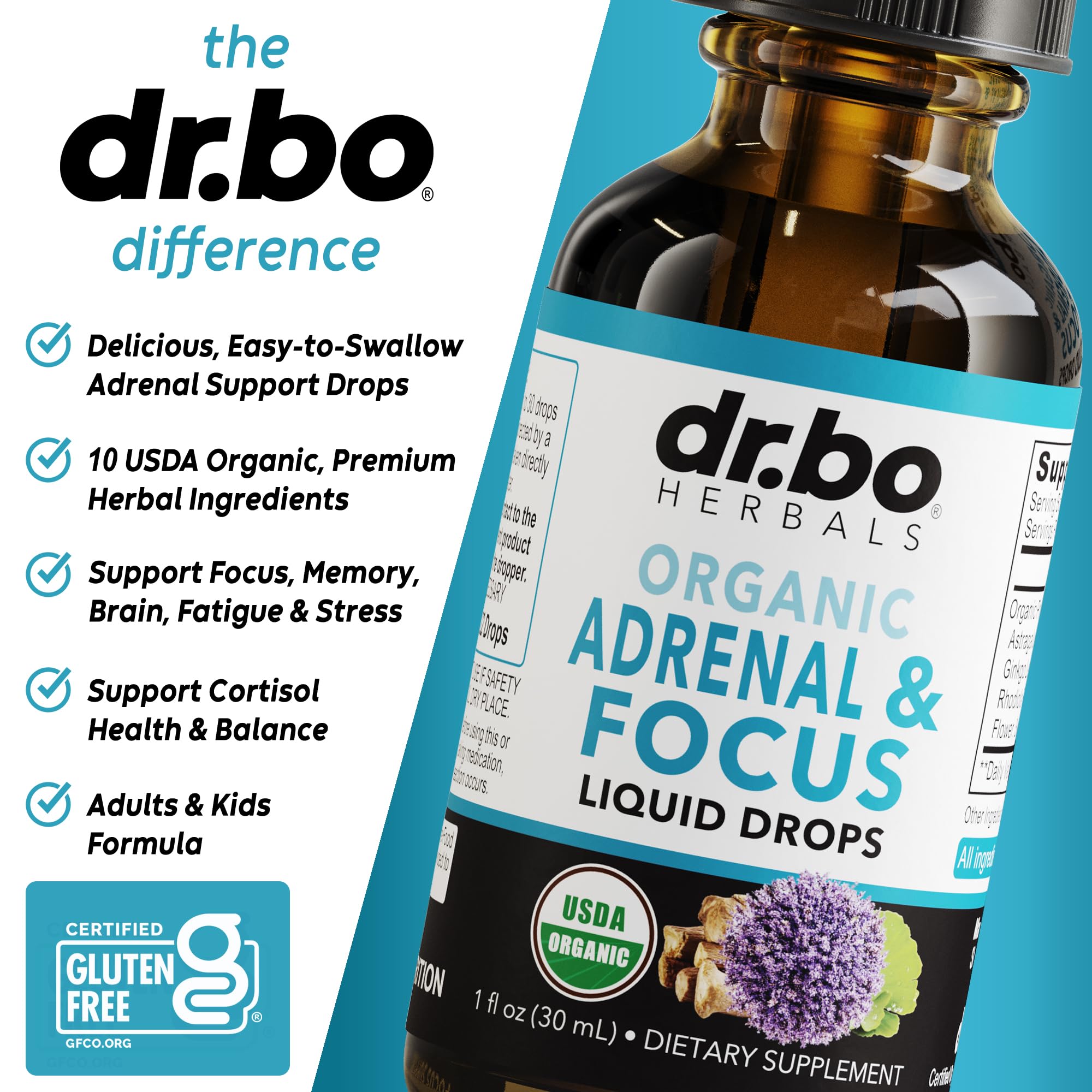 DR. BO Ginkgo Biloba Adrenal Support Drops with ingredients list