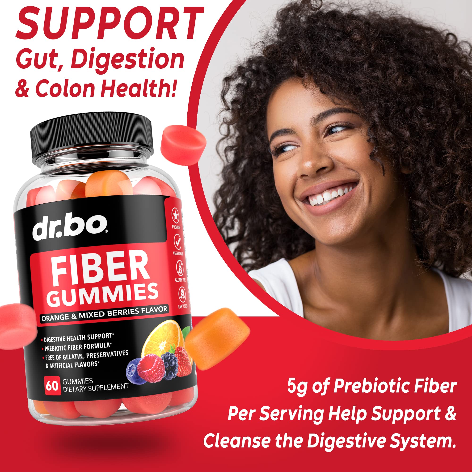 DR. BO High Fiber Gummies nutritional information on back