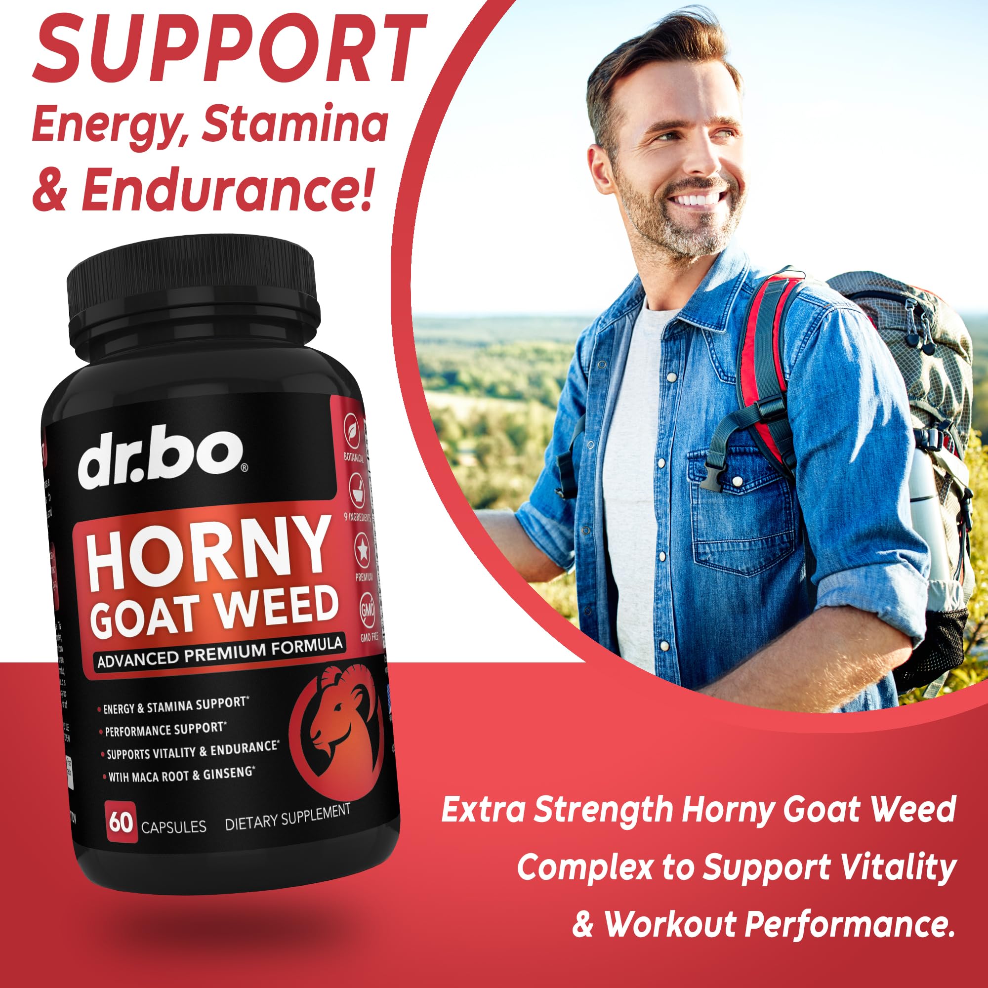 DR. BO Horny Goat Weed Supplement 1000mg bottle with capsules