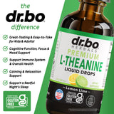 DR. BO L-Theanine 200mg Liquid Drops being poured into a glass