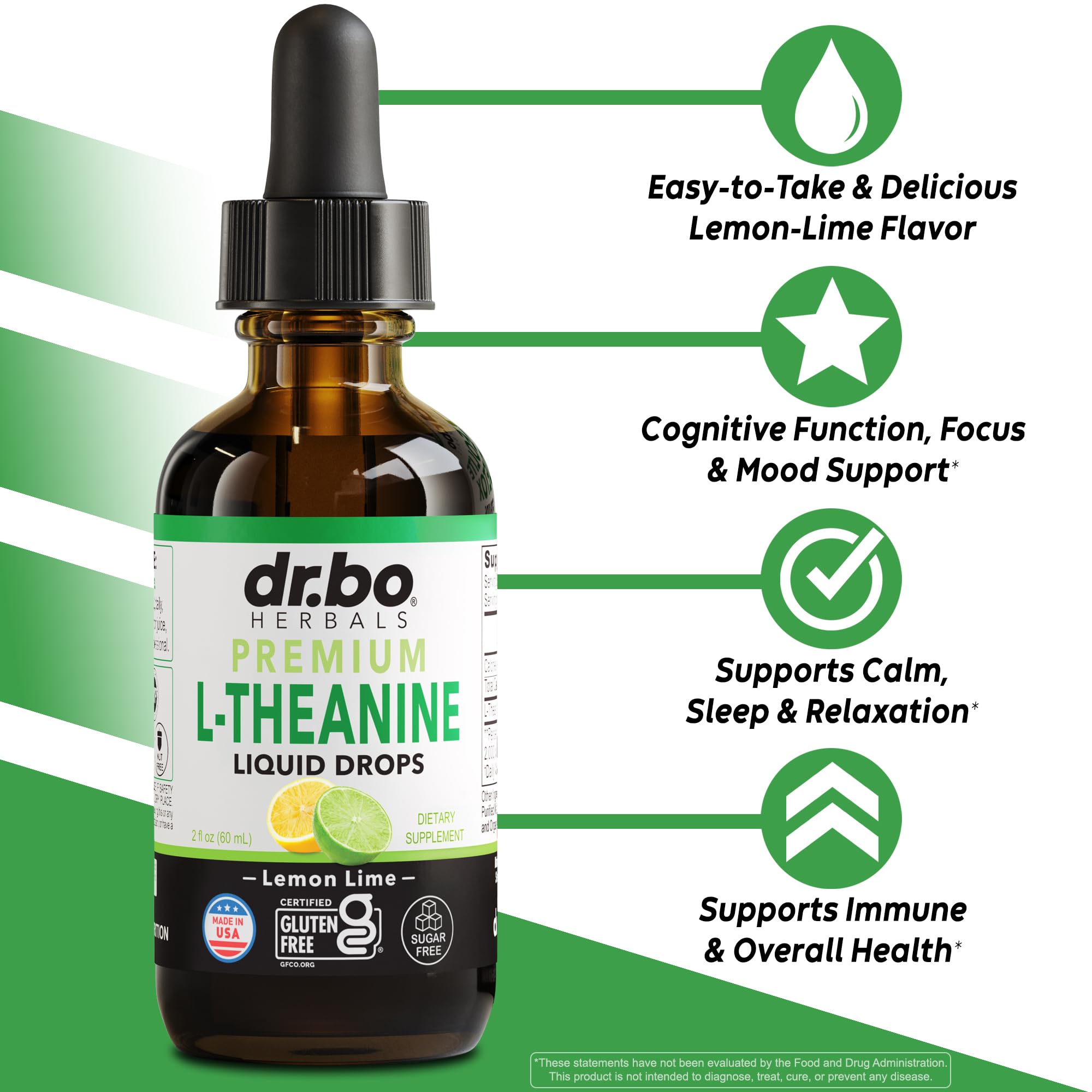 DR. BO L-Theanine 200mg Liquid Drops bottle side view