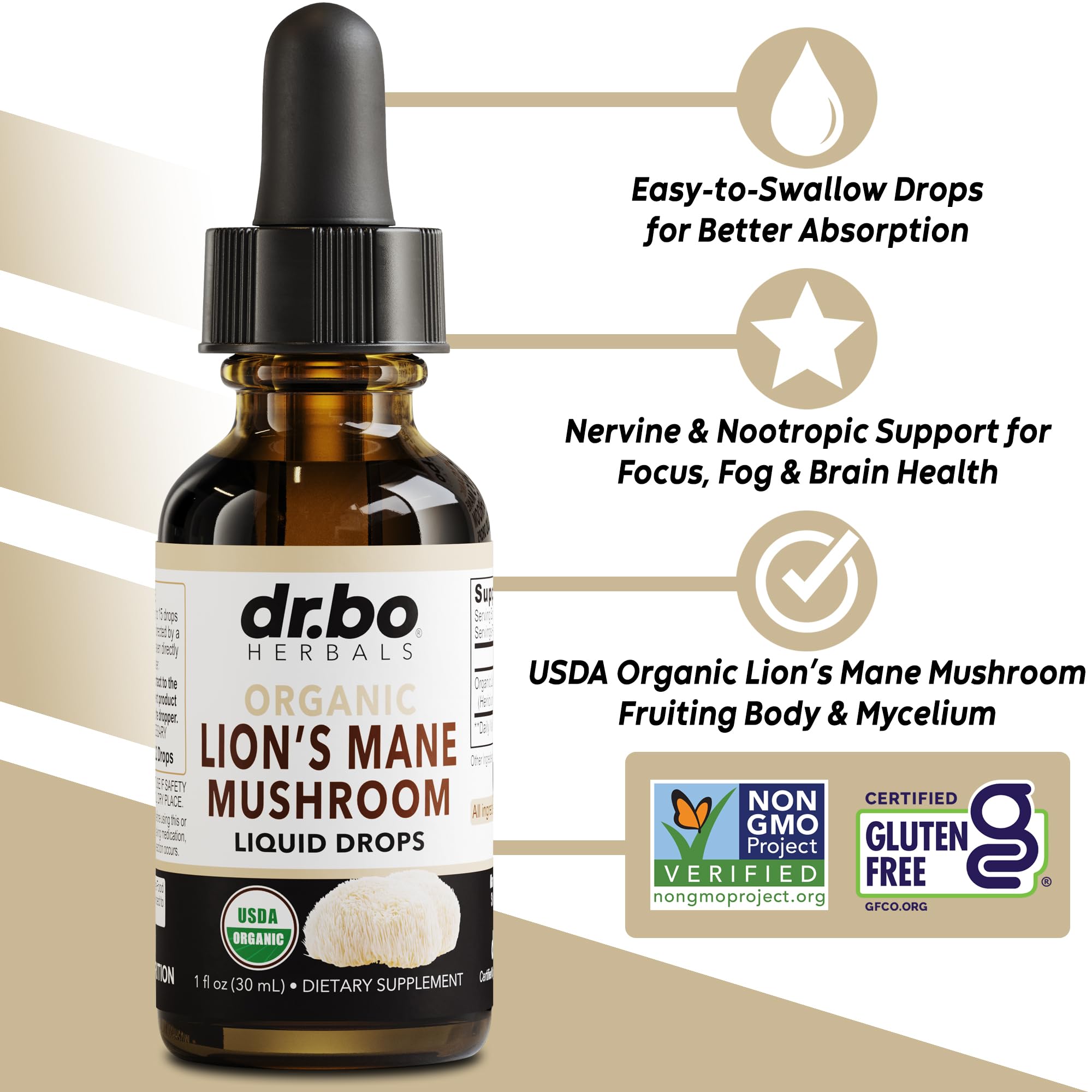 DR. BO Lion’s Mane Mushroom Supplement liquid drops
