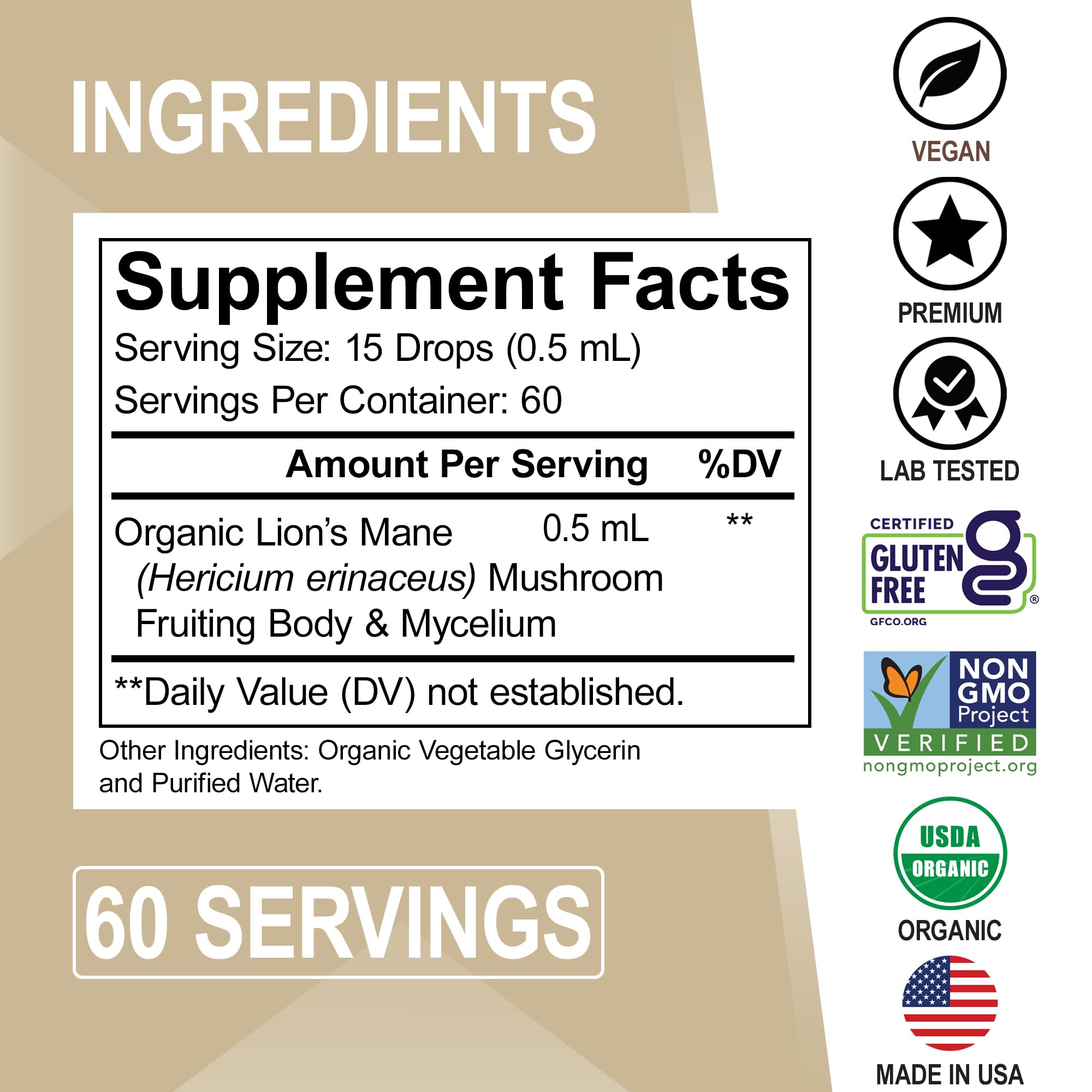 DR. BO Lion’s Mane Mushroom Supplement with measuring dropper