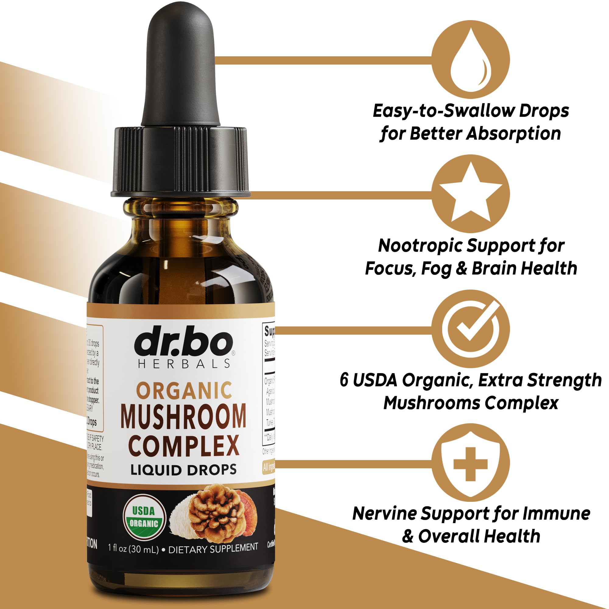 DR. BO Lions Mane Mushroom Complex Liquid Drops side view
