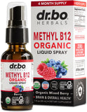 DR. BO Liquid B12 Spray bottle front view with berry flavour label